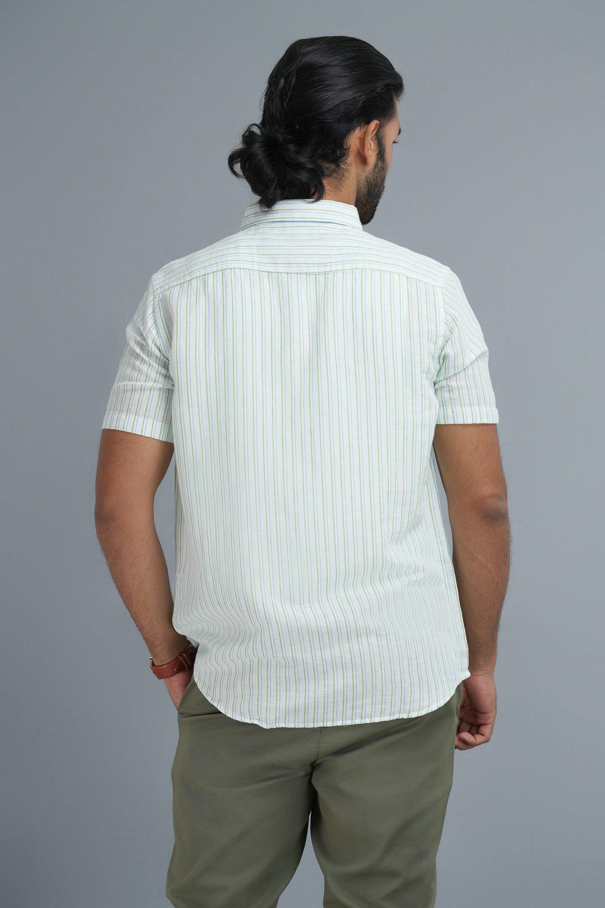Linen Cotton Stripes Shirt - Green