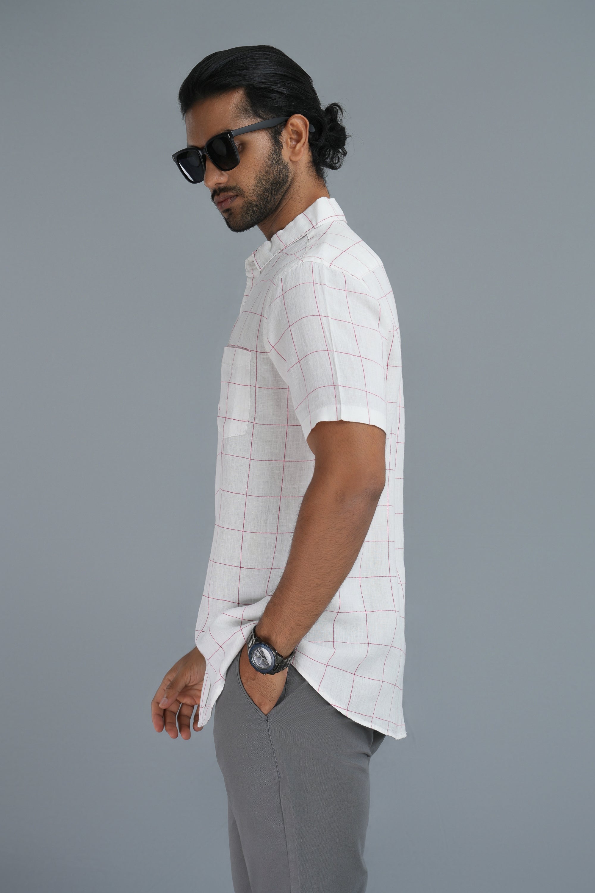 Linen Cotton Checks Shirt - White