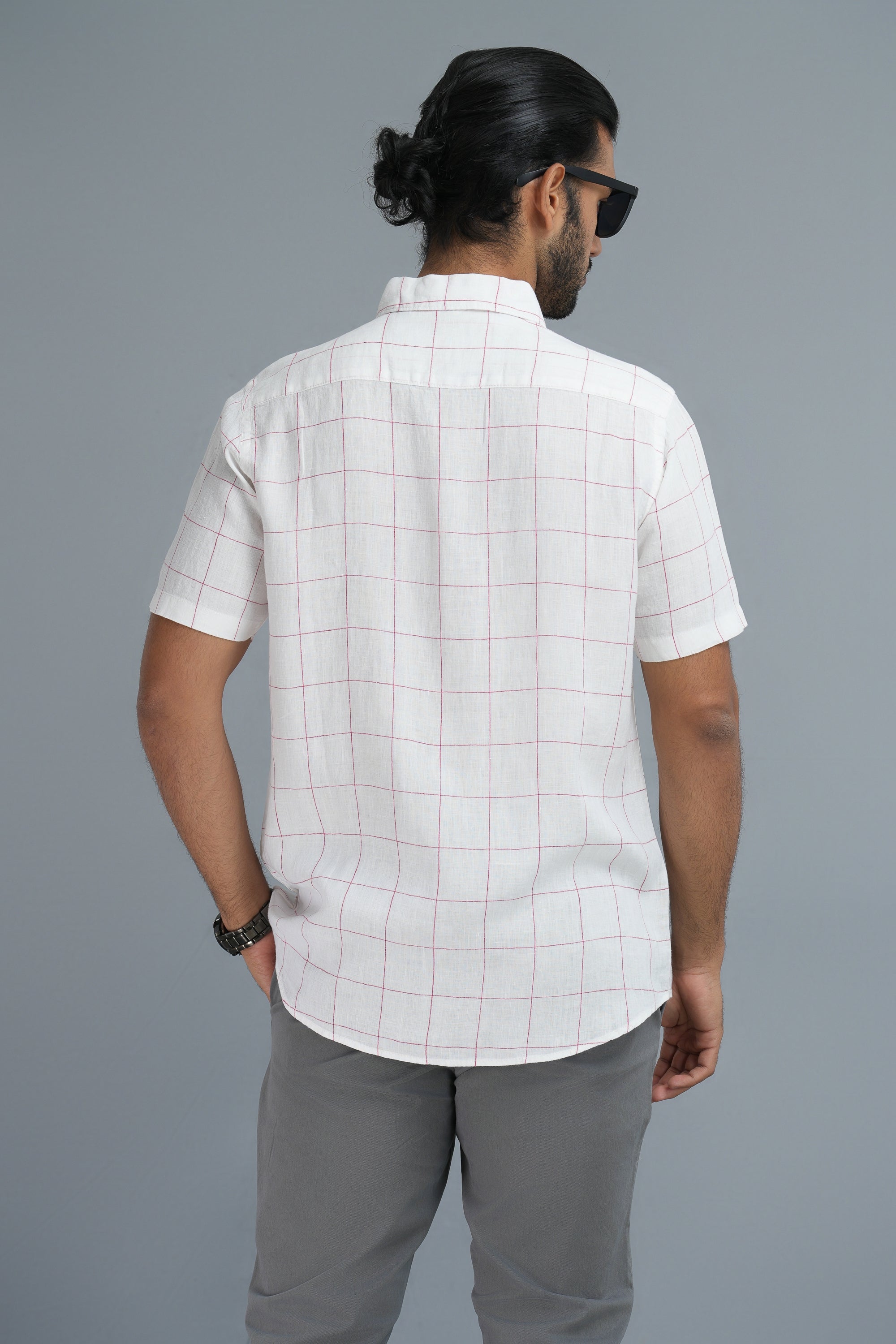 Linen Cotton Checks Shirt - White