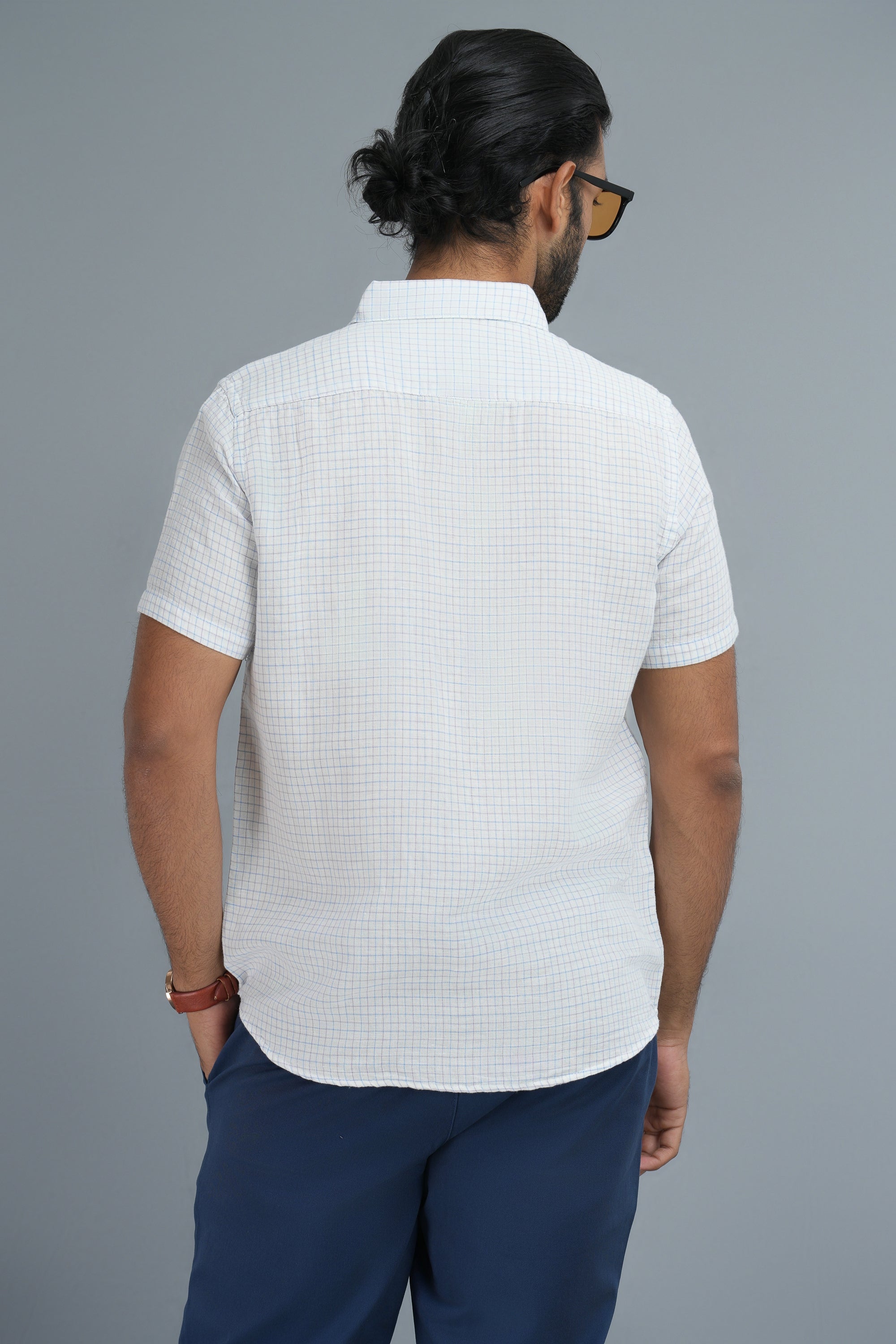 Linen Cotton Checks Shirt - White