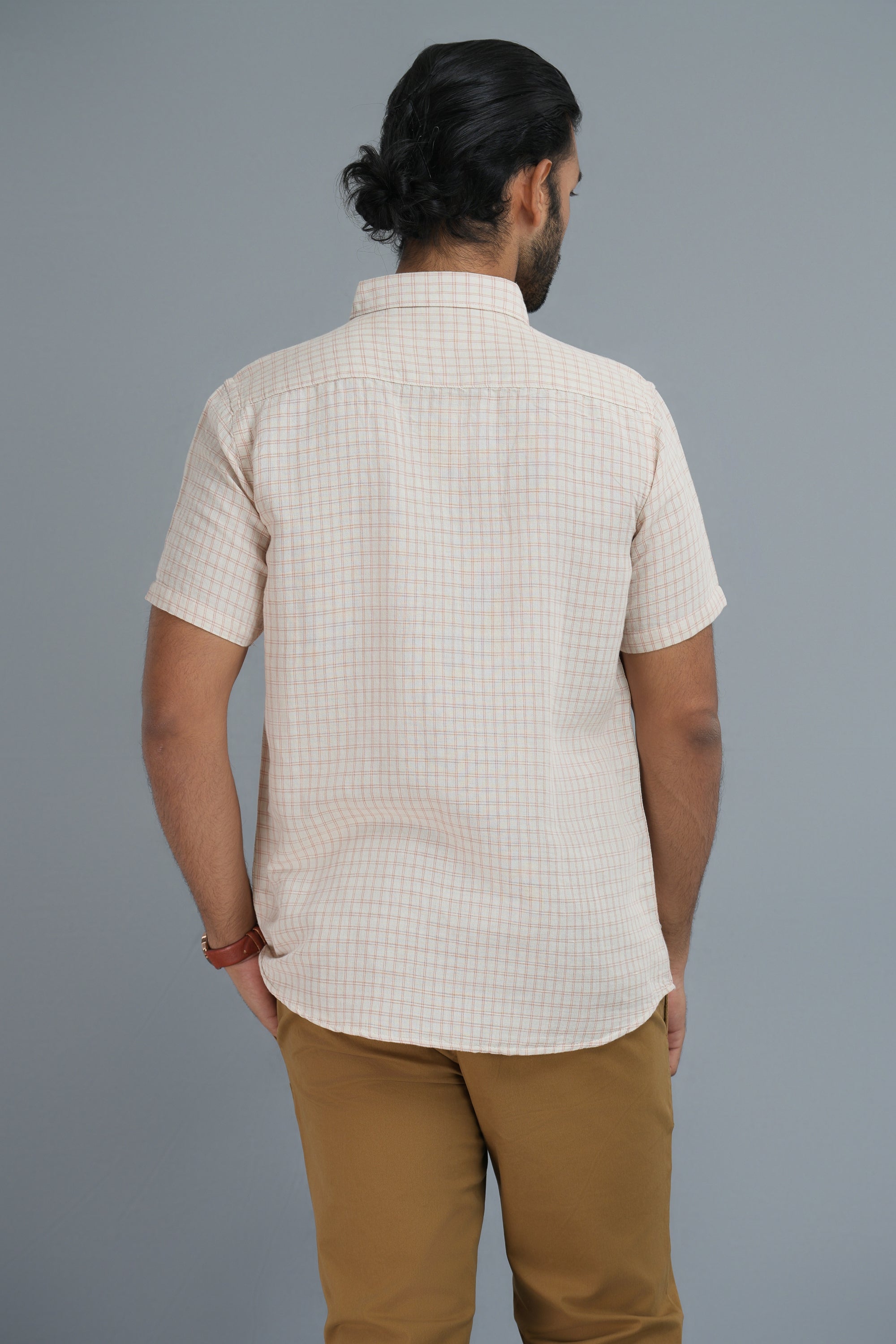 Linen Cotton Checks Shirt - Beige