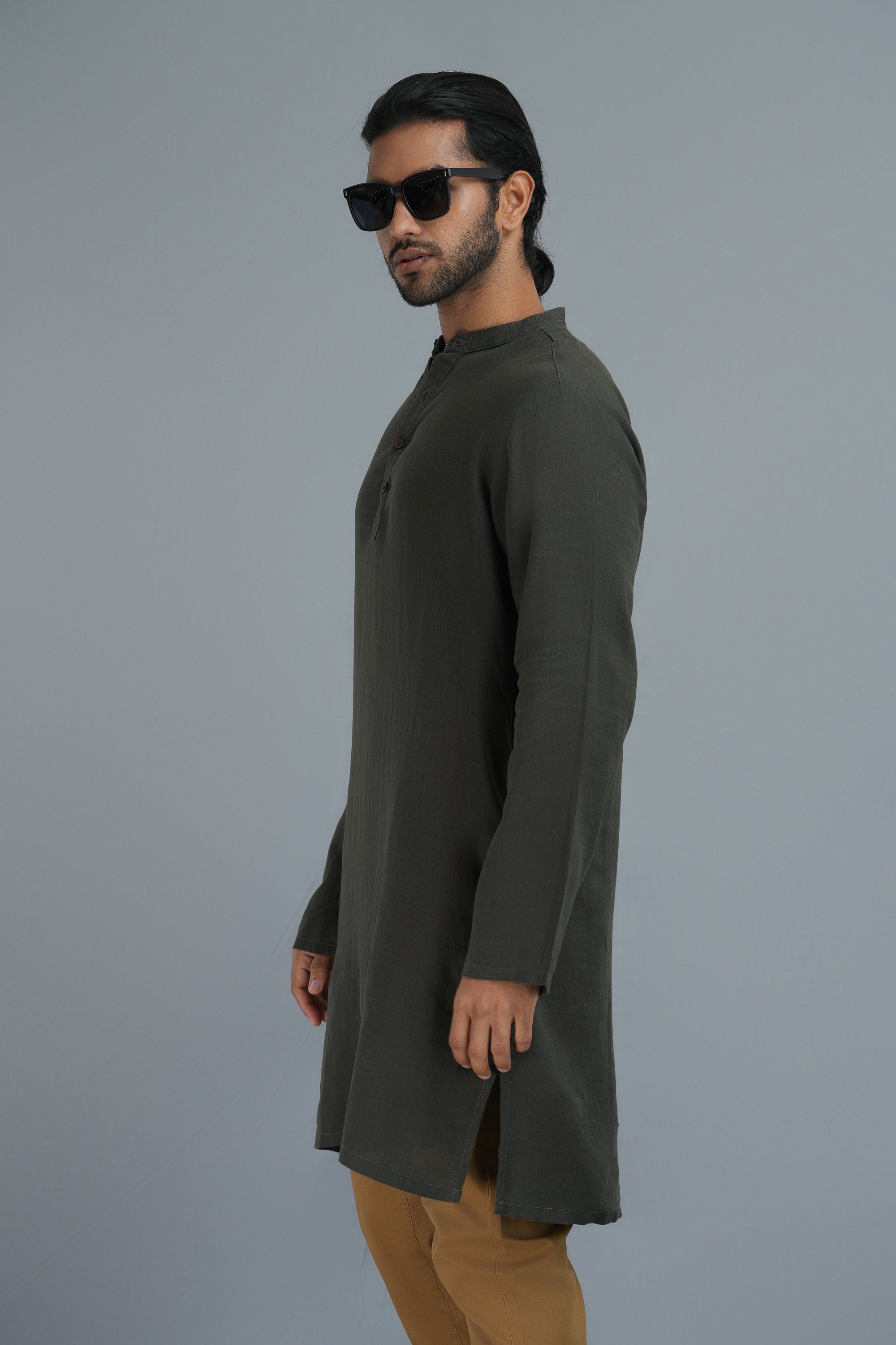 Premium Linen-Hemp Kurtha - Olive