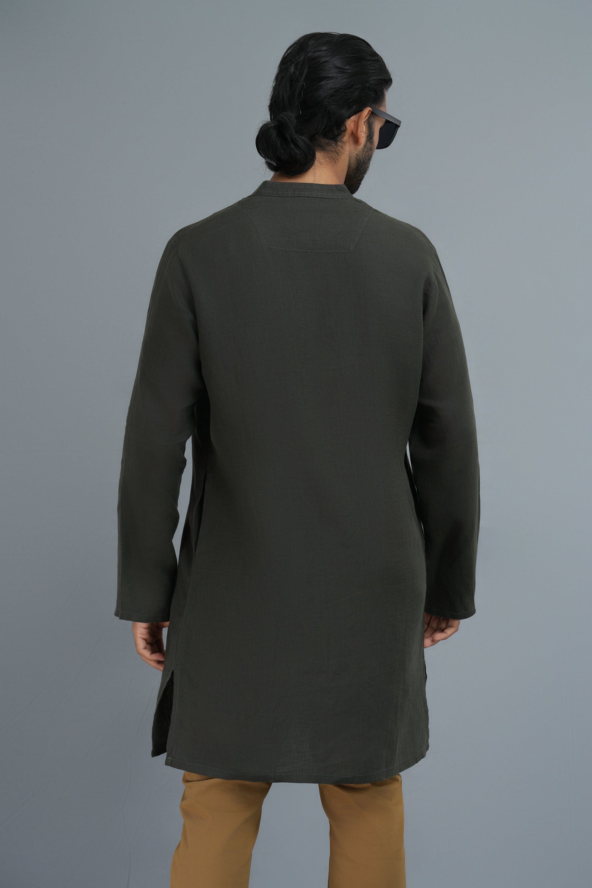 Premium Linen-Hemp Kurtha - Olive
