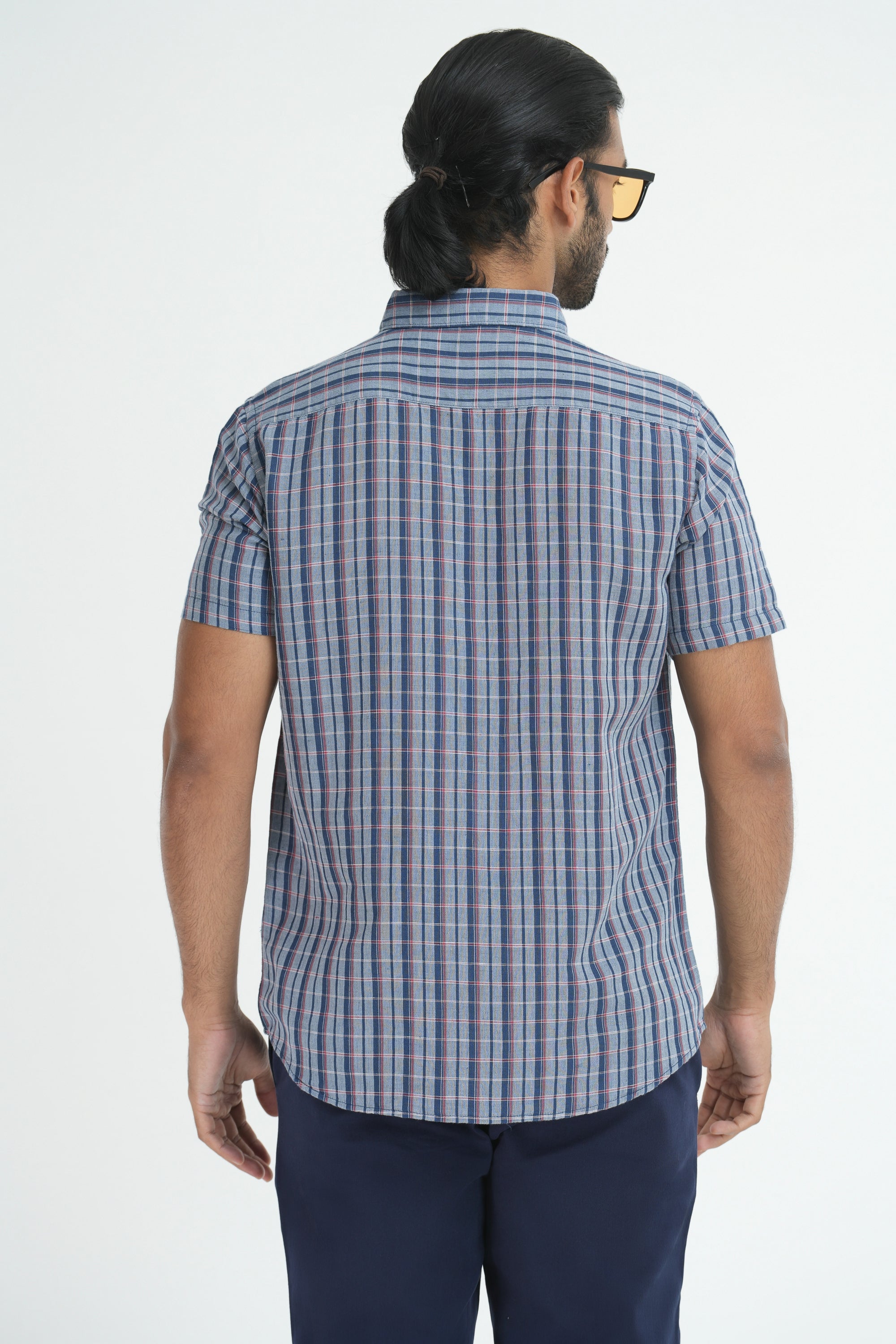 Linen Cotton Checks Shirt - Dark Grey