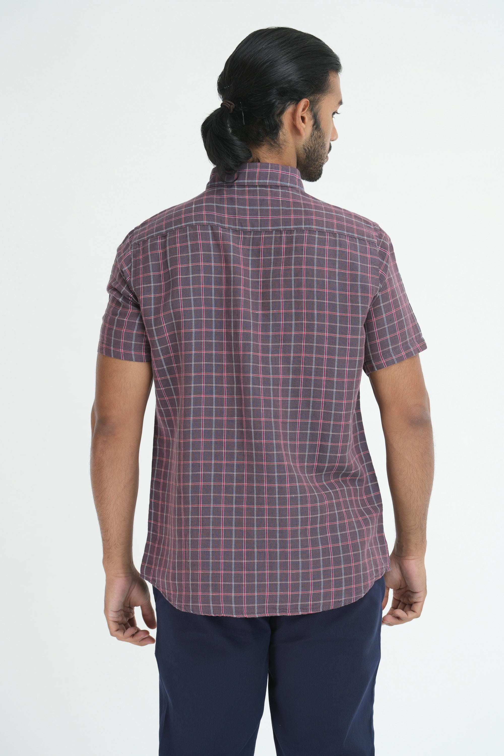 Linen Cotton Checks Shirt - Purple
