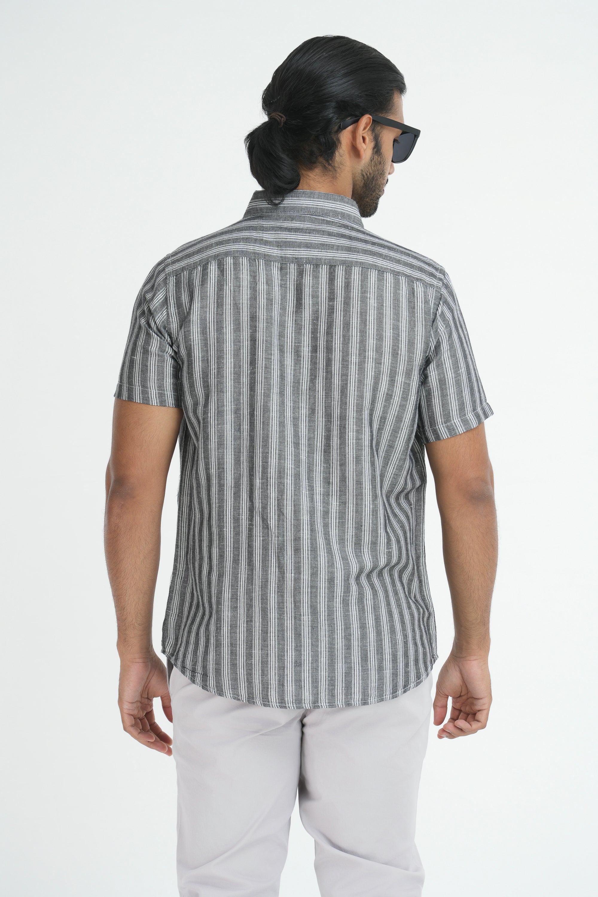 Linen Cotton Stripes Shirt - Dark Brown