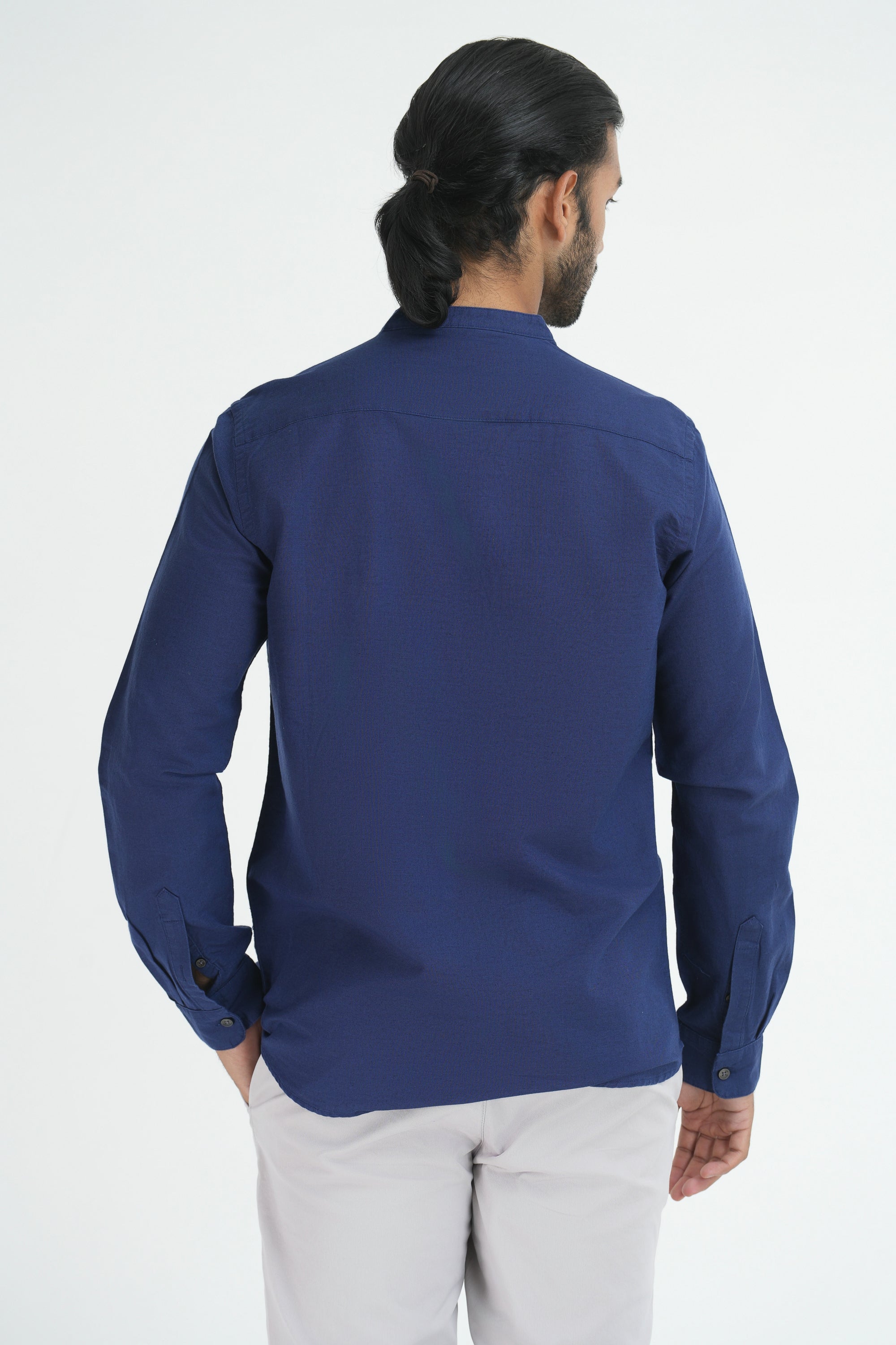 Linen Cotton Full Sleeve Chinese collar - Navy