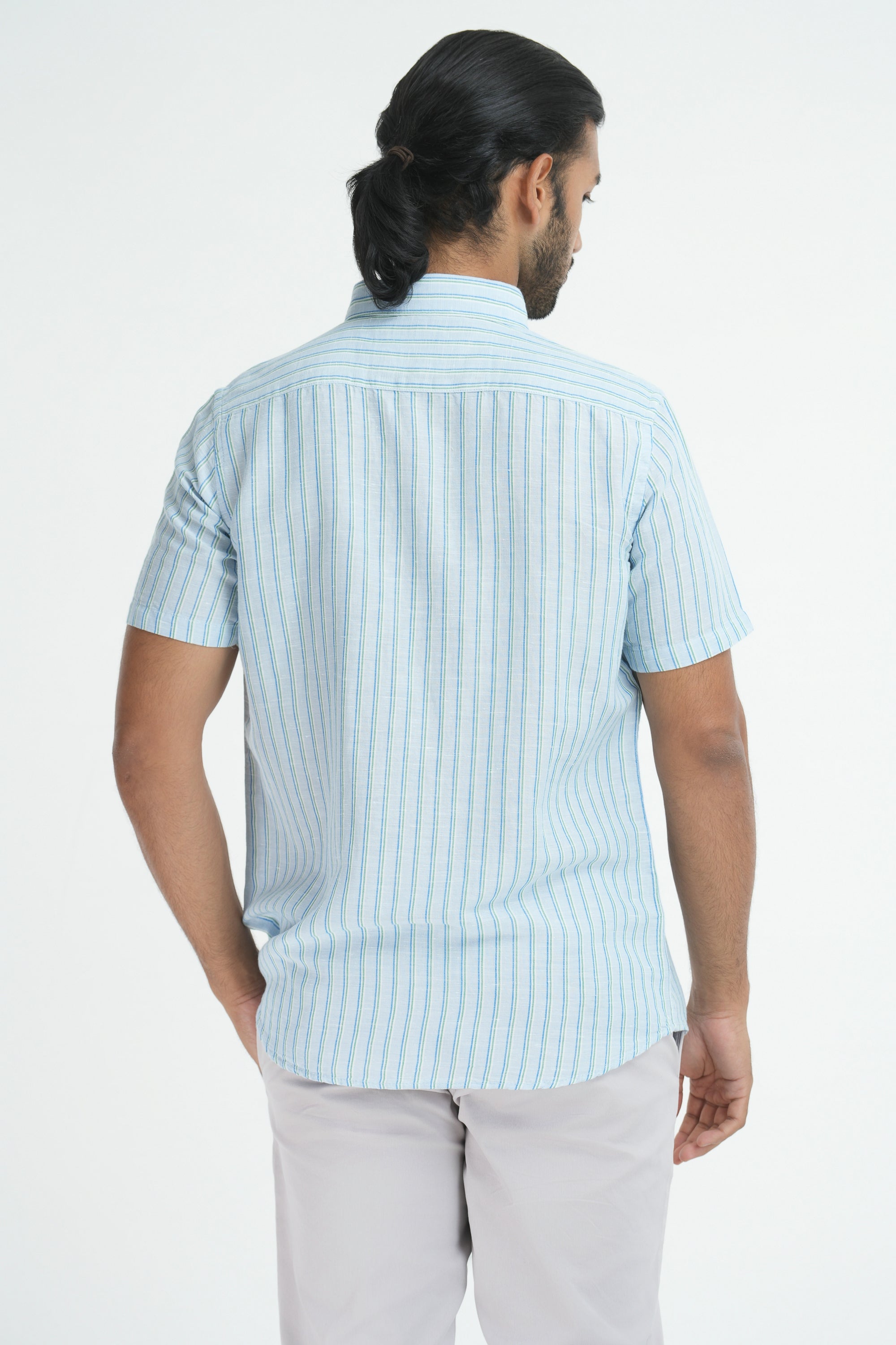 Linen Cotton Stripes Shirt - Light Blue