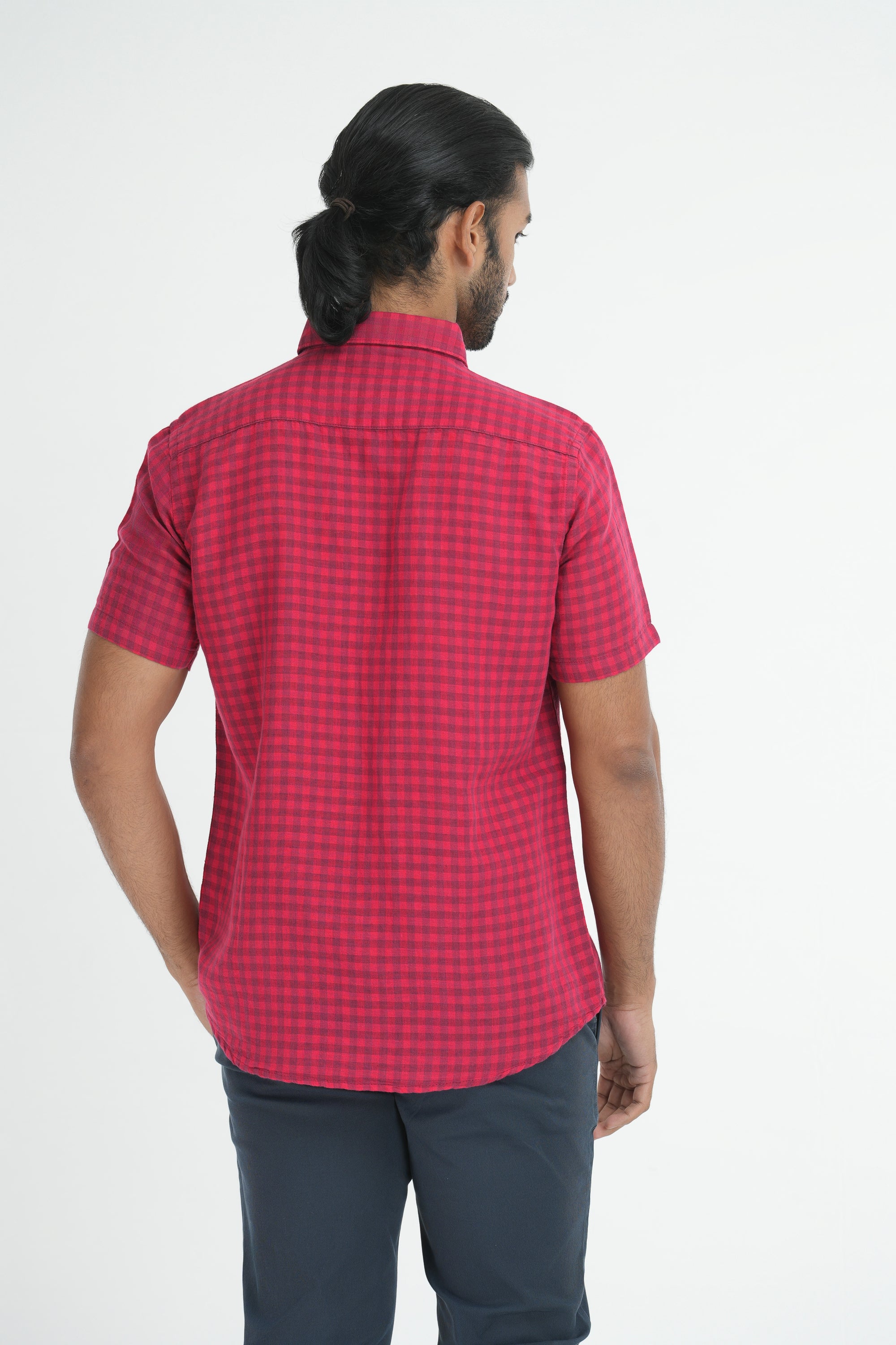 Linen Cotton Checks Shirt - Neon Pink