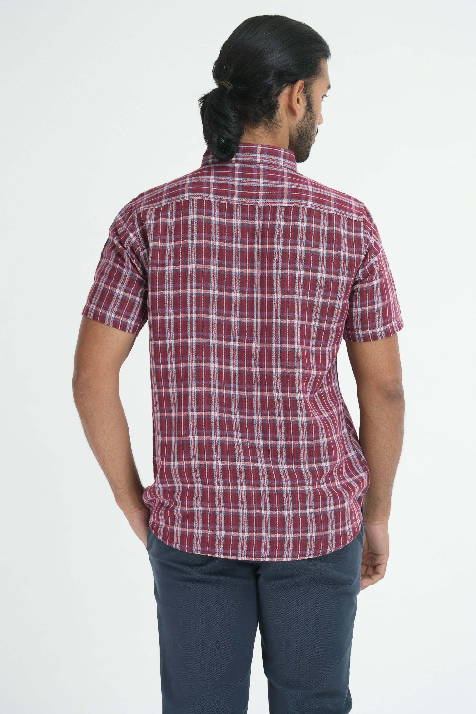 Linen Cotton Checks Shirt - Maroon