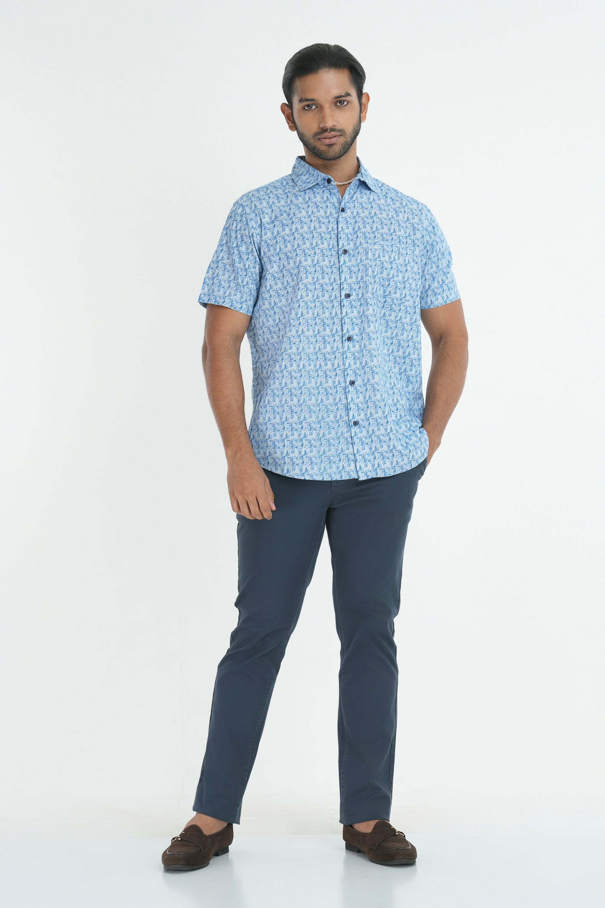 Printed Cotton Shirt - Blue
