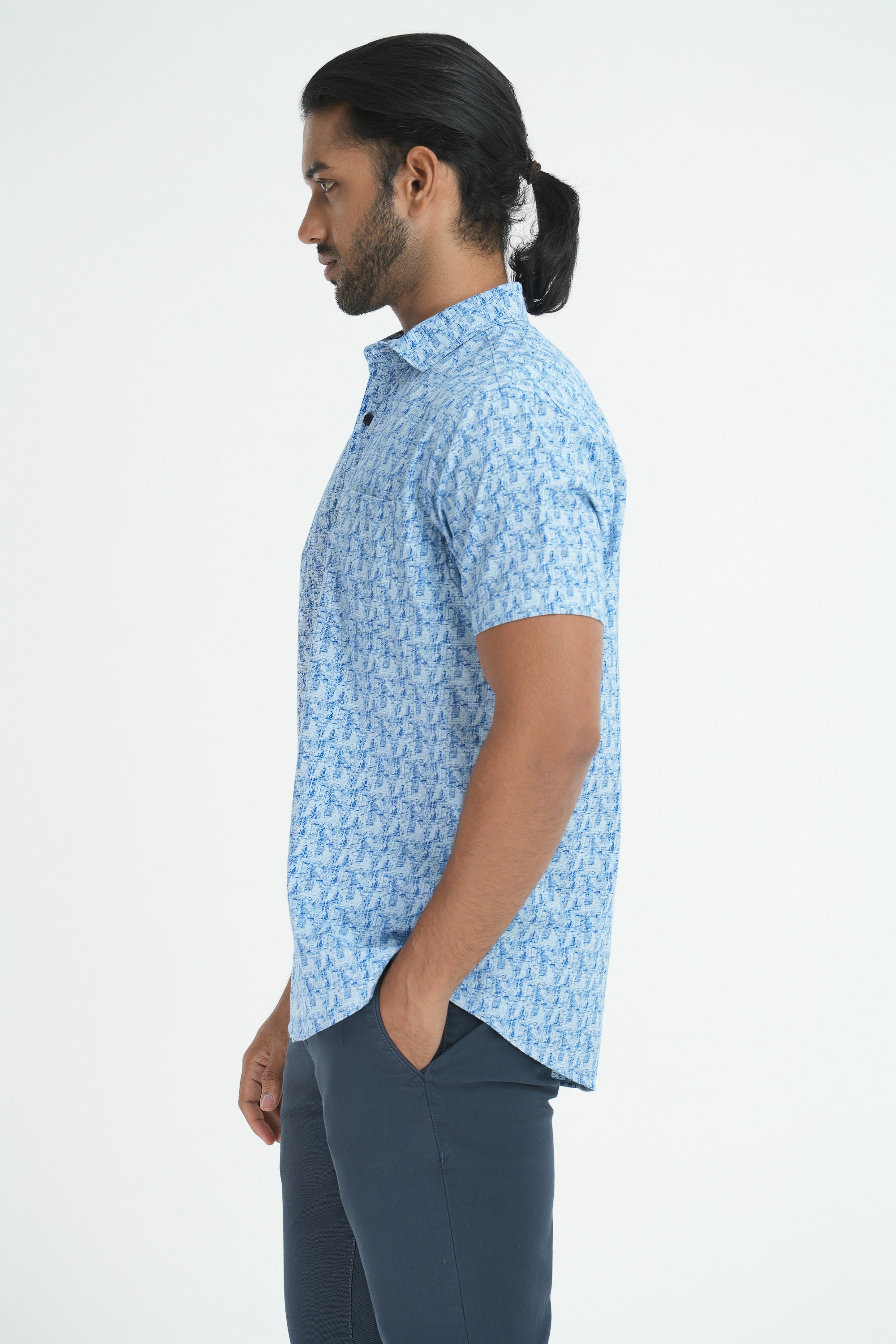 Printed Cotton Shirt - Blue