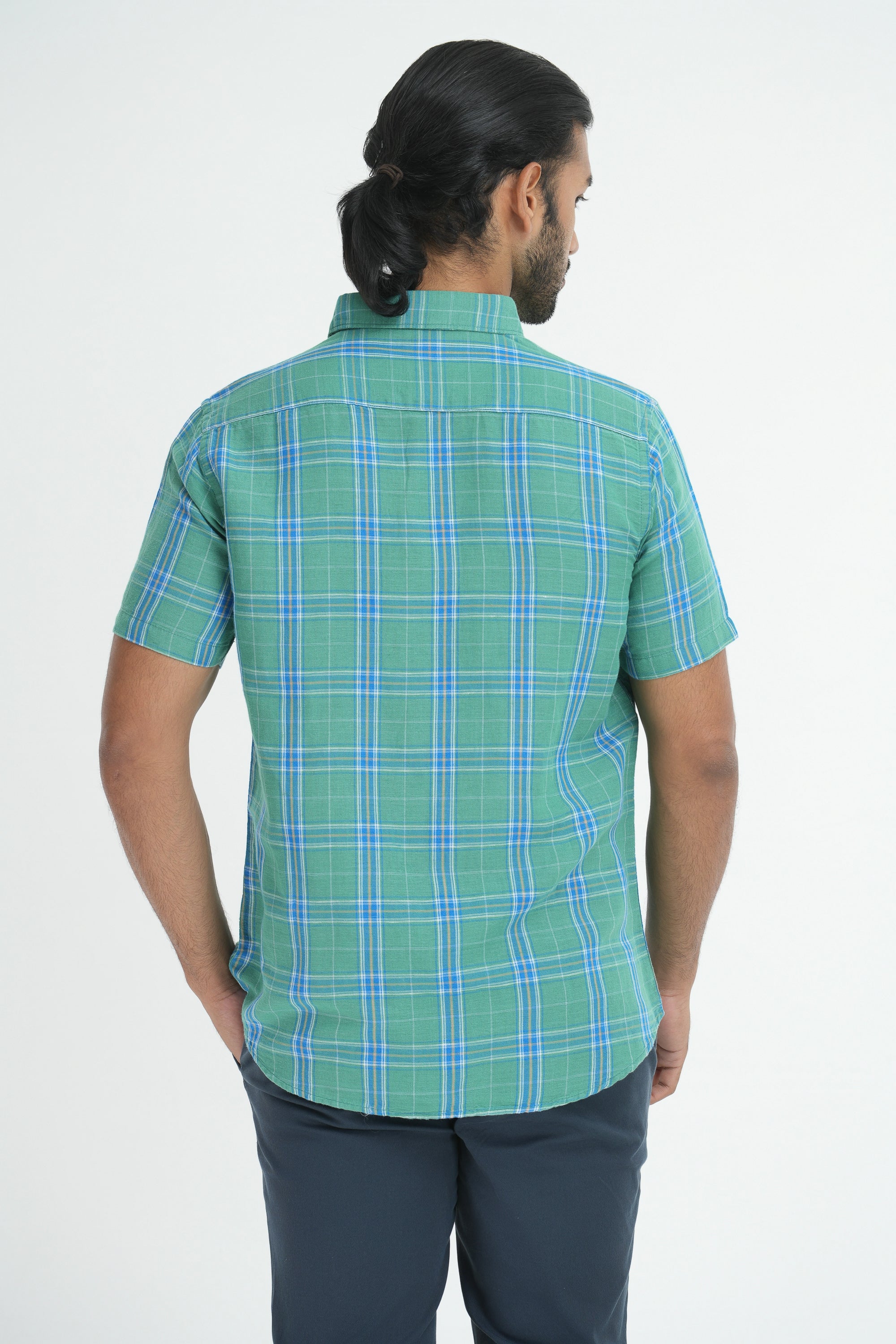 Linen Cotton Checks Shirt - Green