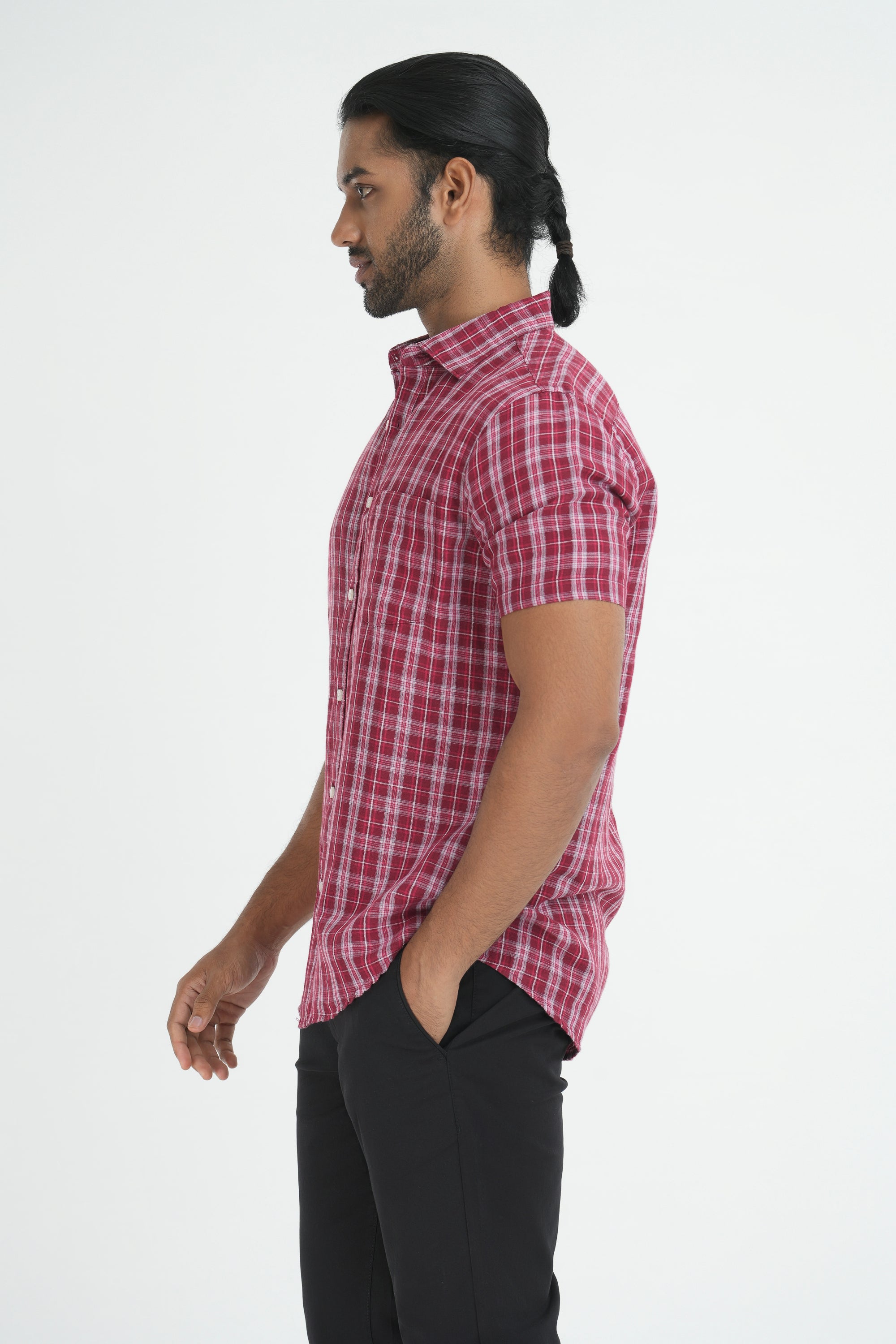 Linen Cotton Checks Shirt - Red & White