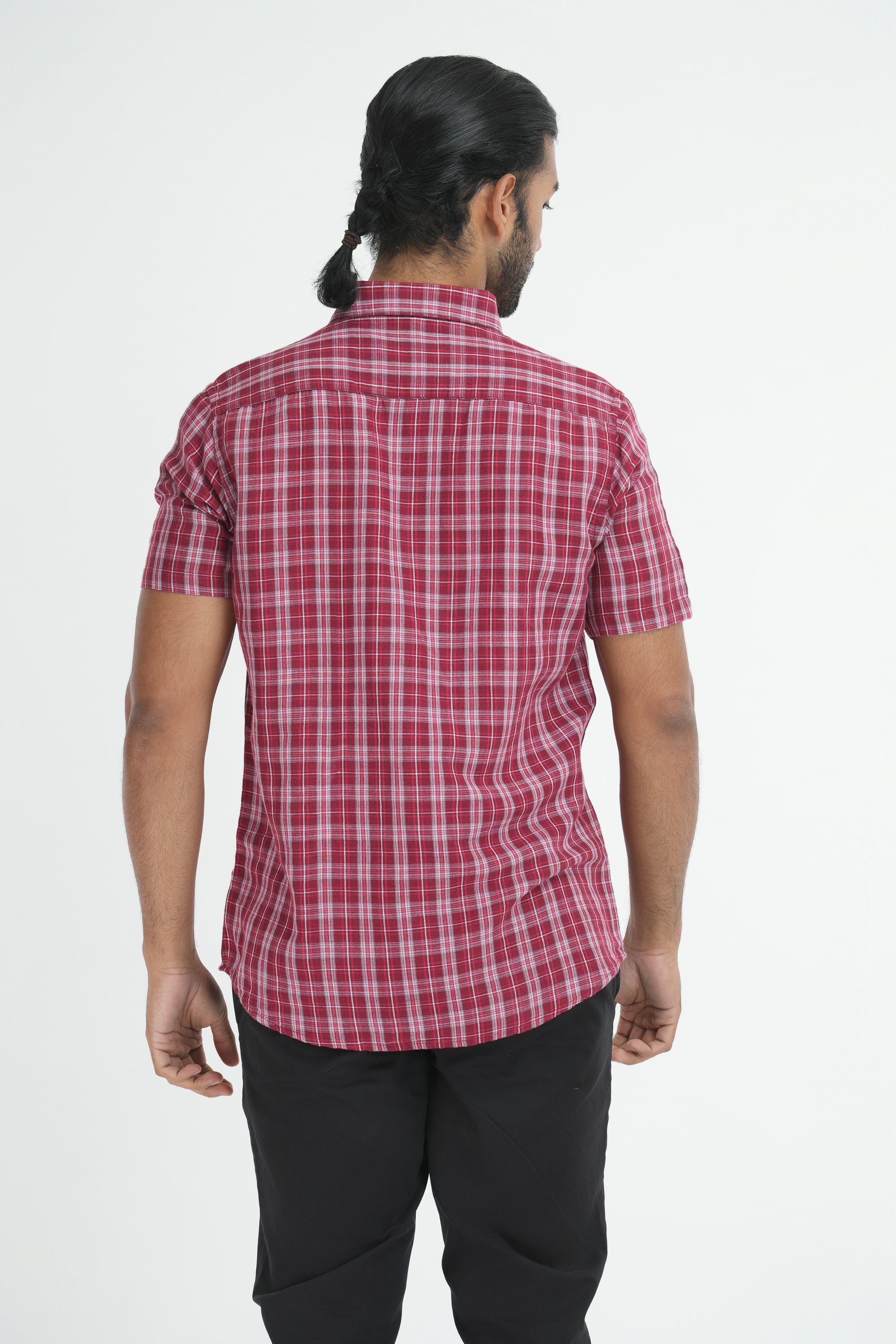 Linen Cotton Checks Shirt - Red & White