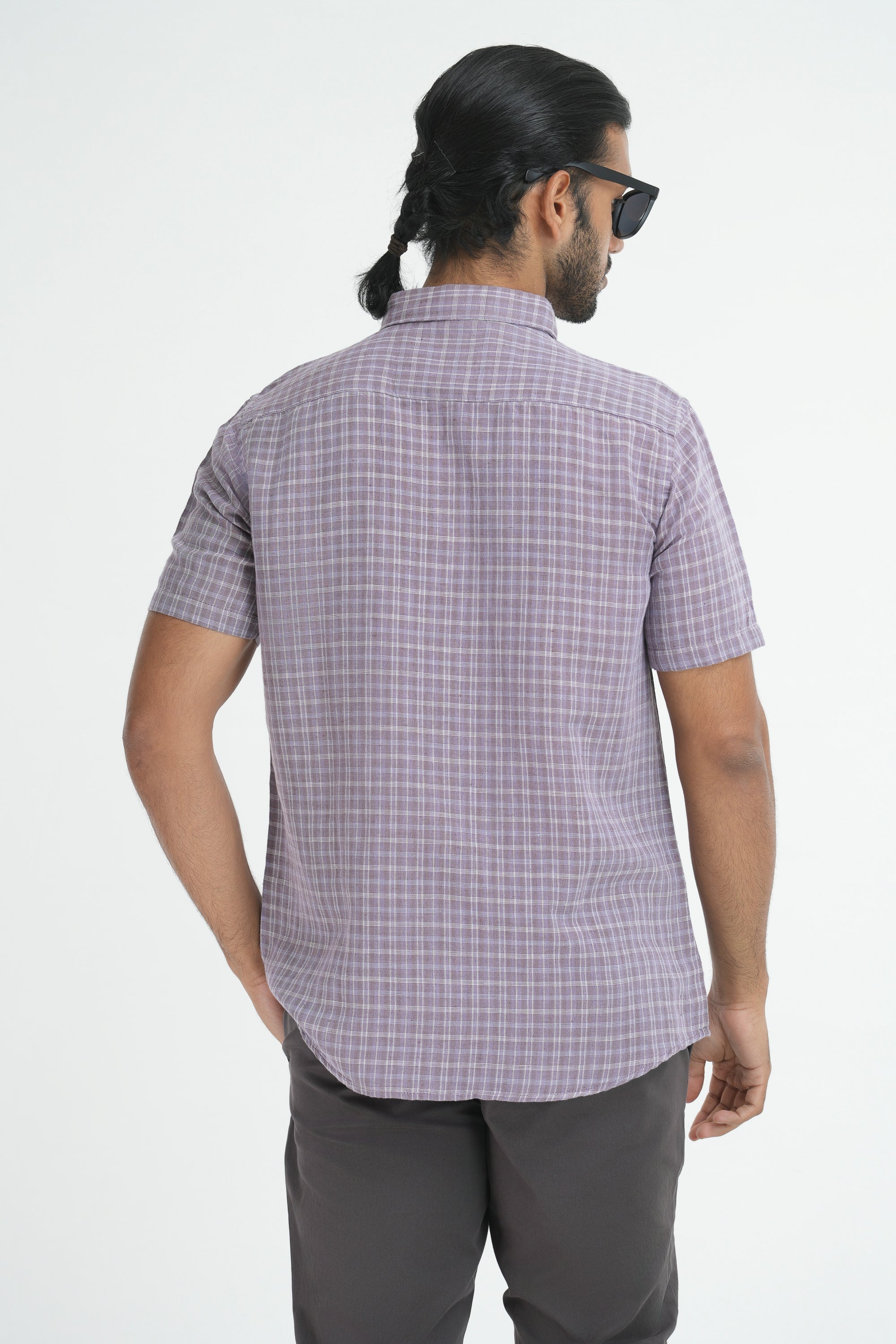 Linen Cotton Checks Shirt - Light Brown