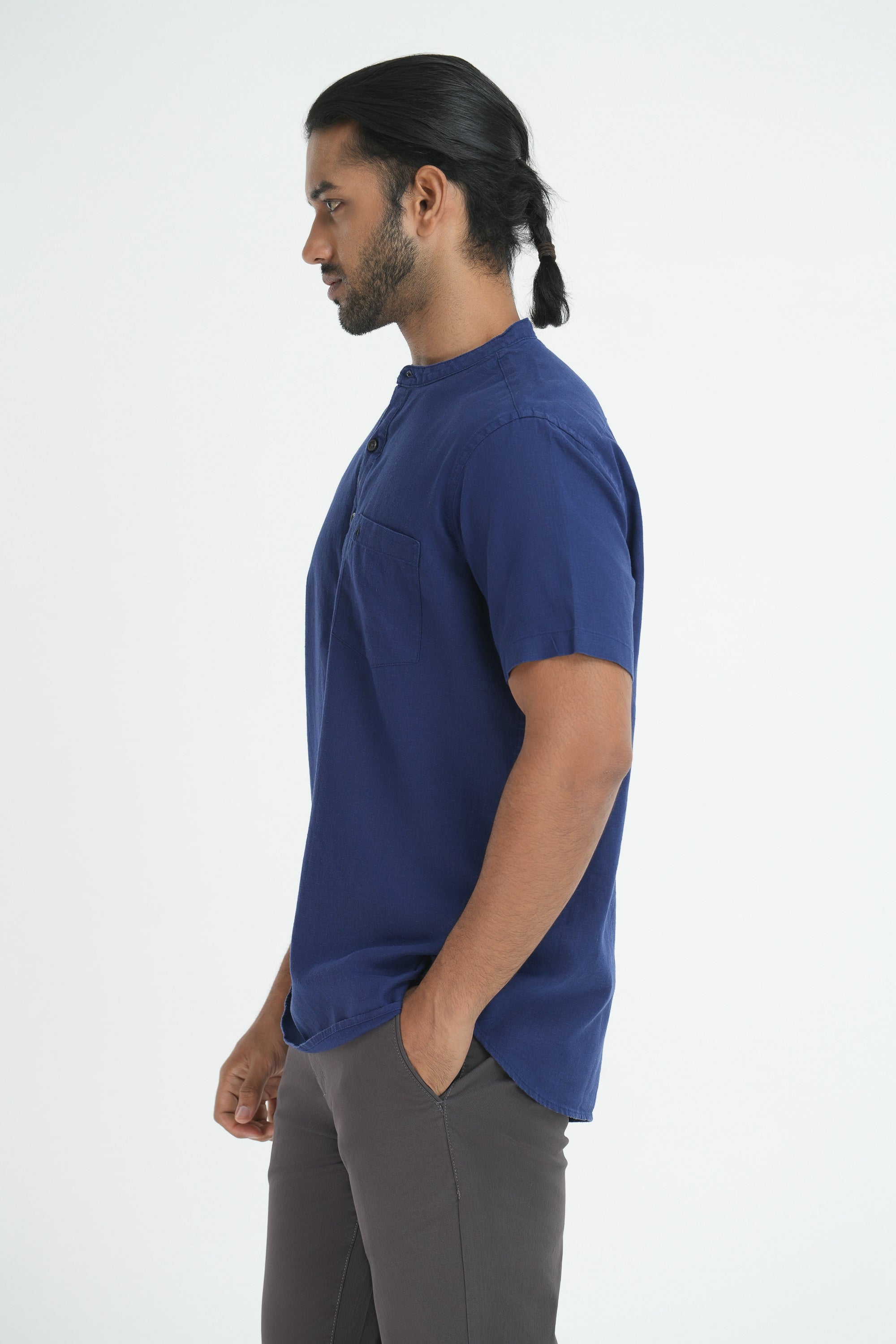 Traditional Linen Cotton Kurta - Indigo