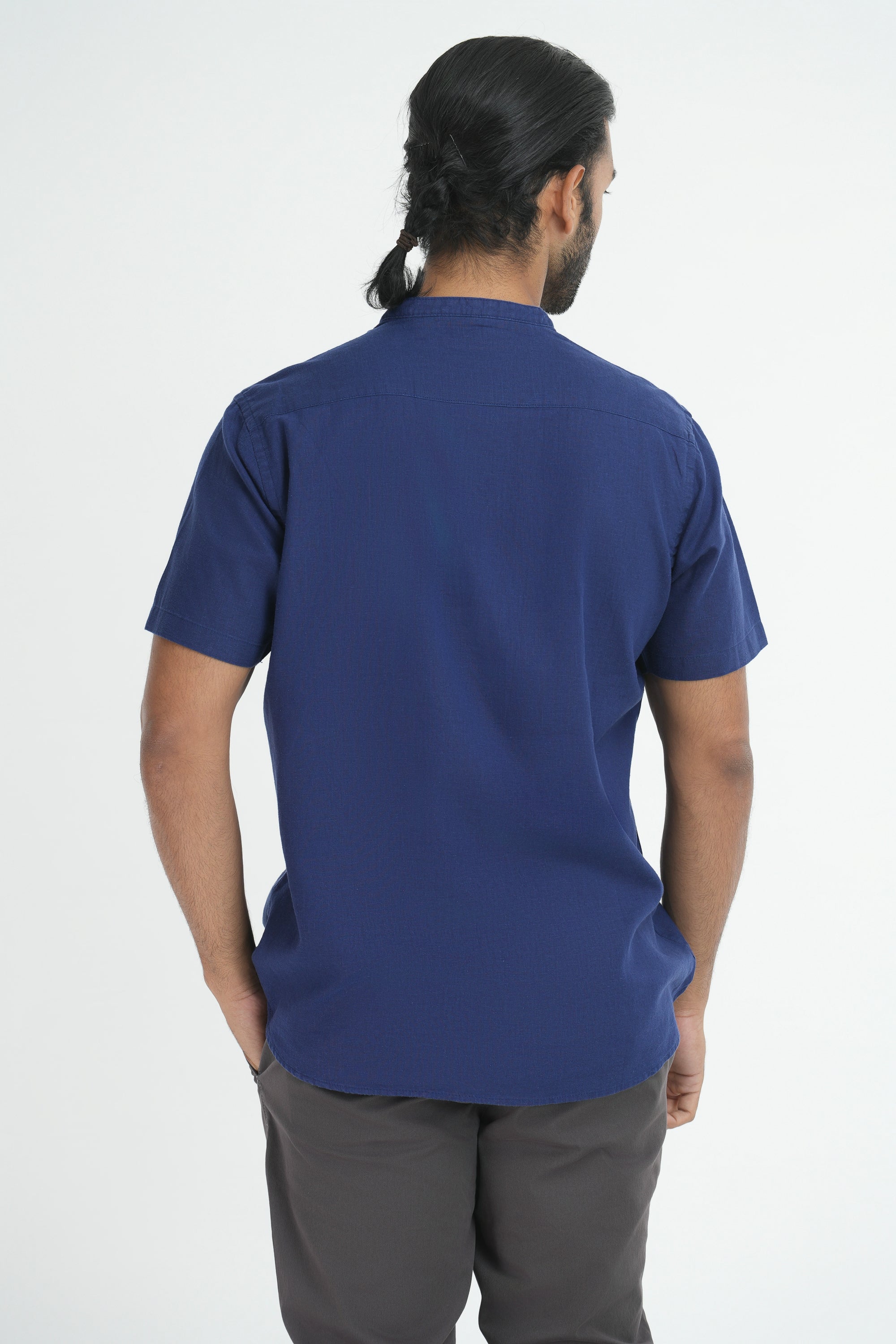 Traditional Linen Cotton Kurta - Indigo