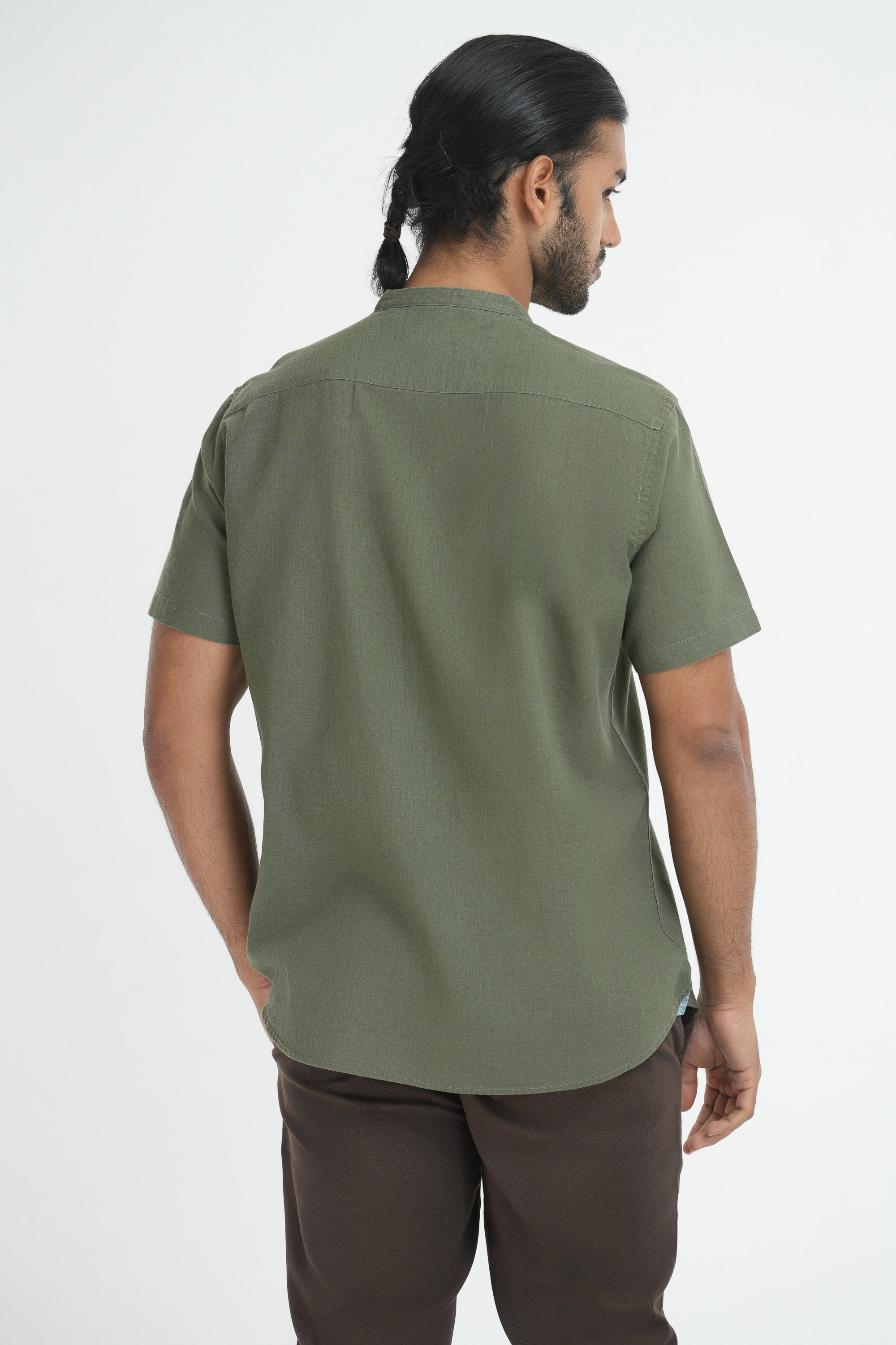 Traditional Linen Cotton Kurta - Olive
