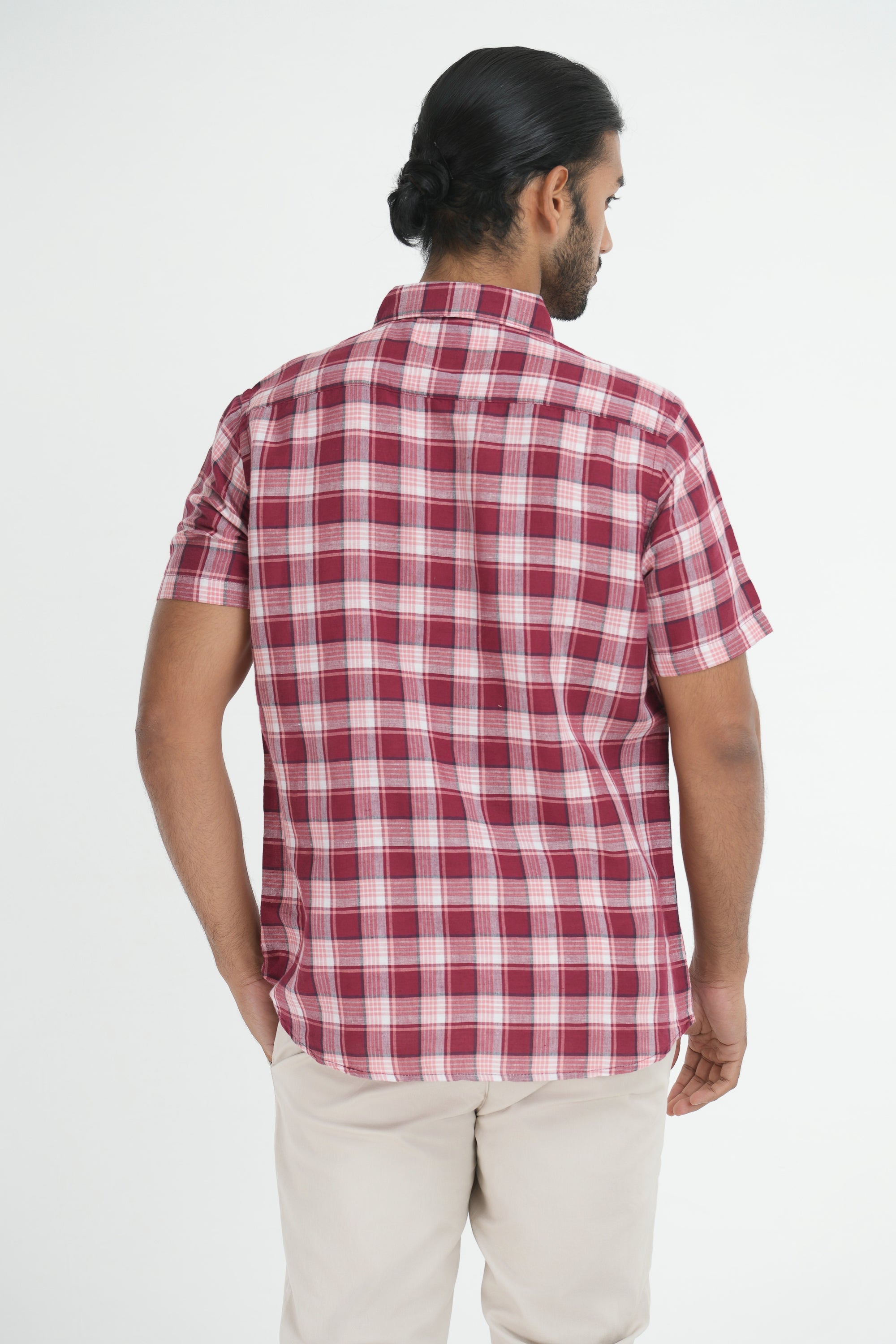 Linen Cotton Checks Shirt - Maroon