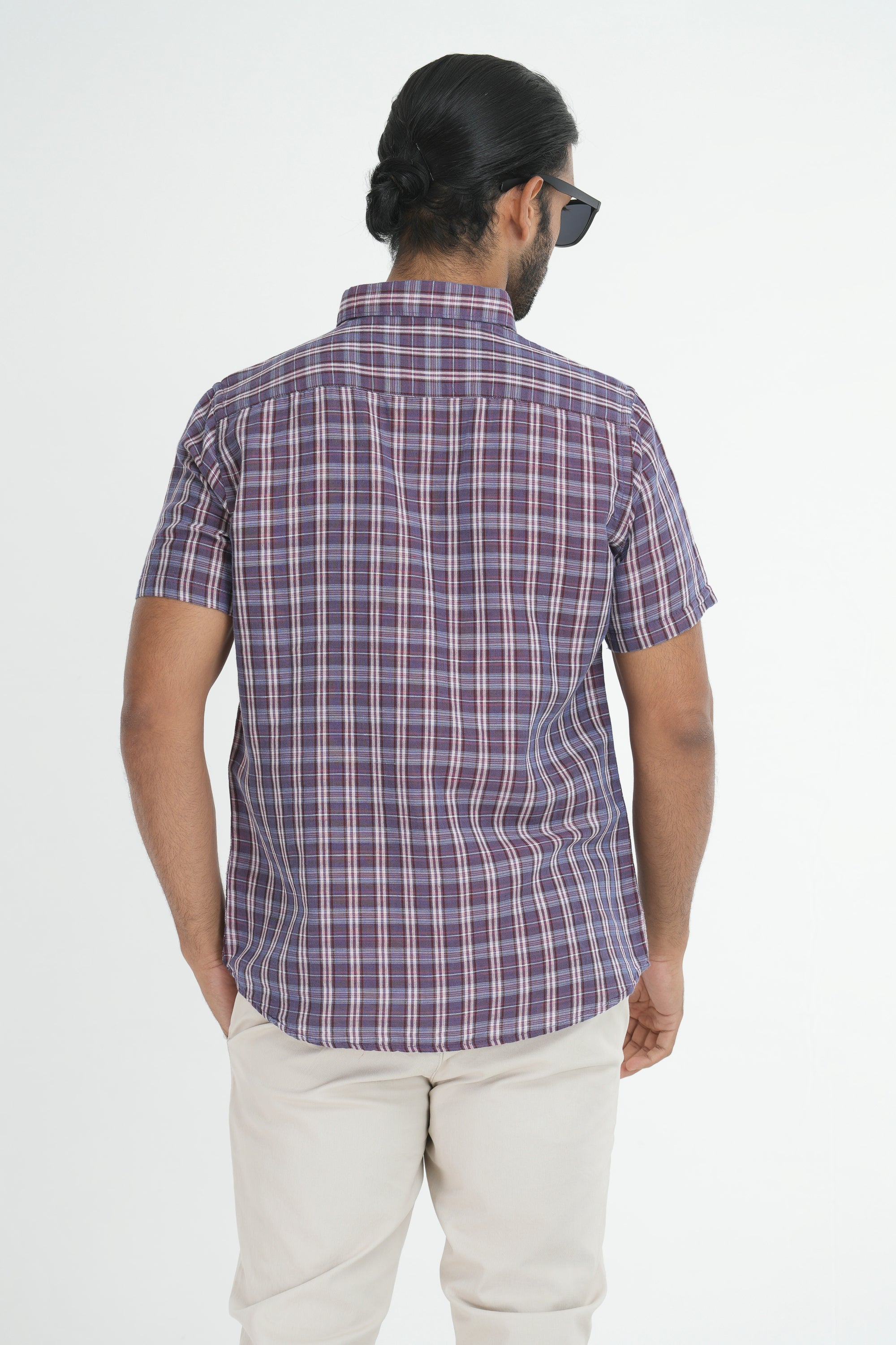 Linen Cotton Checks Shirt - Maroon