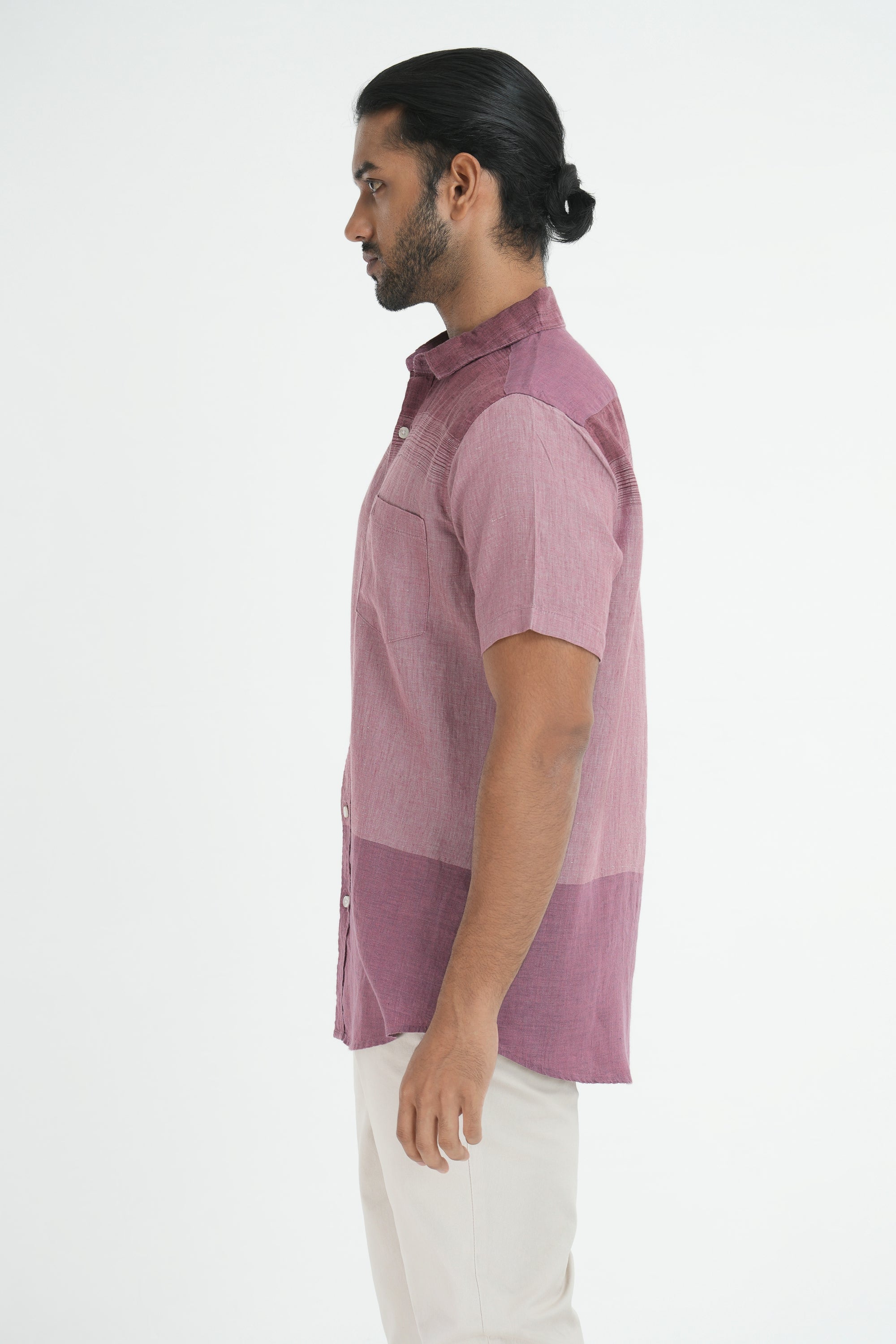 100% Linen Stripes Shirt - Maroon