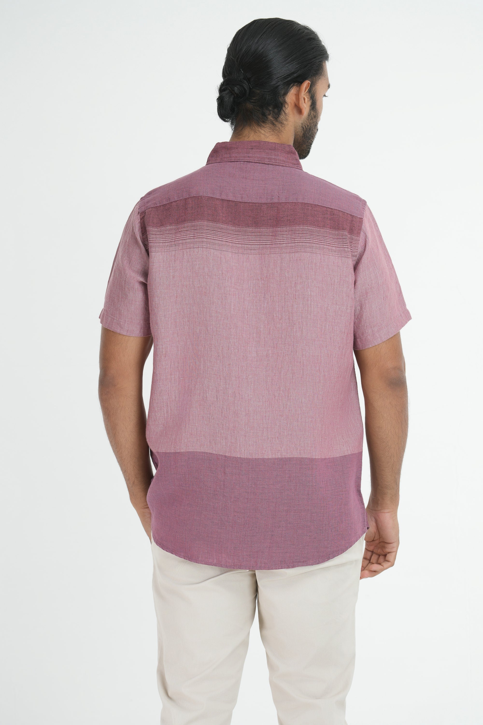 100% Linen Stripes Shirt - Maroon