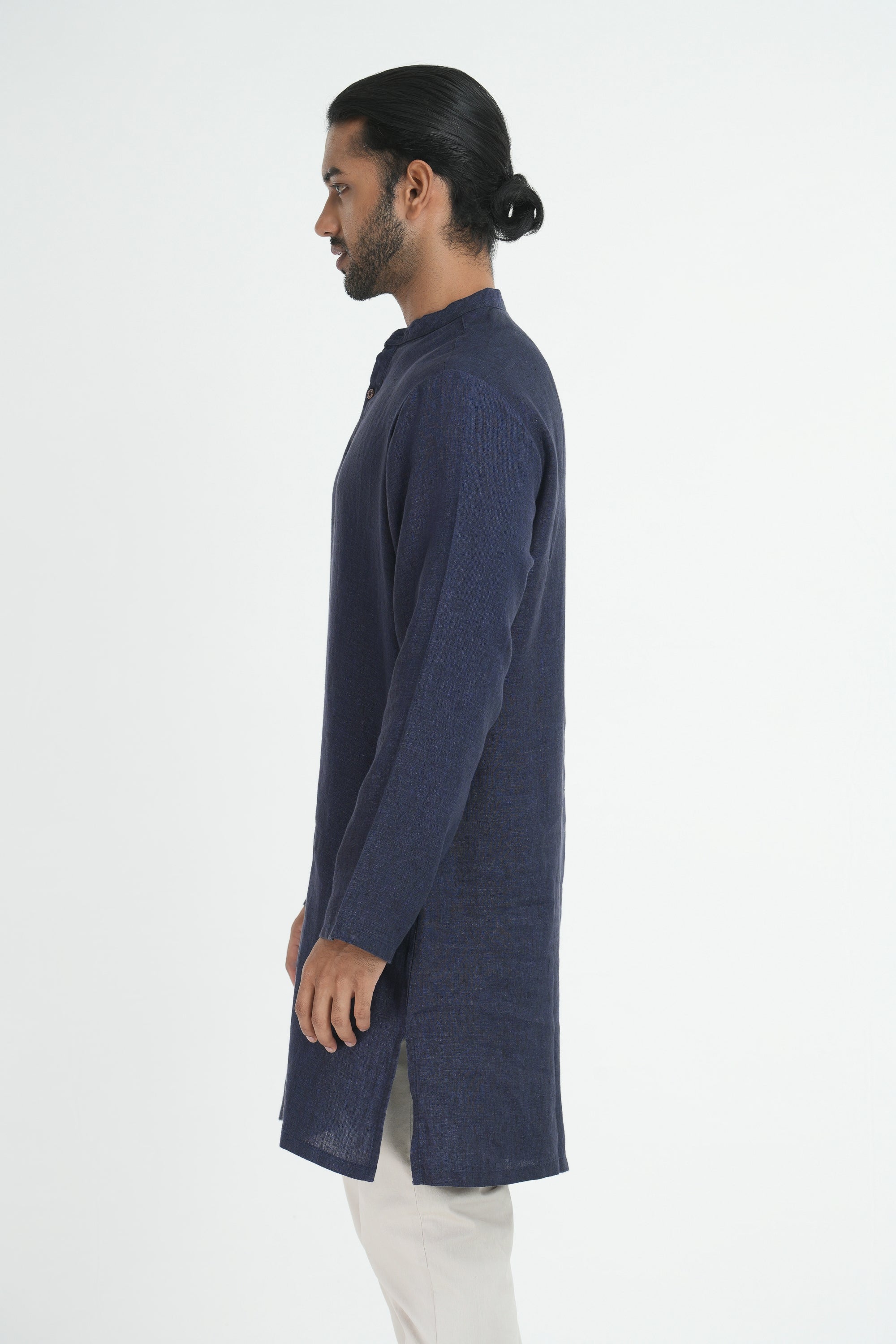 Premium Linen-Hemp Kurtha - Navy