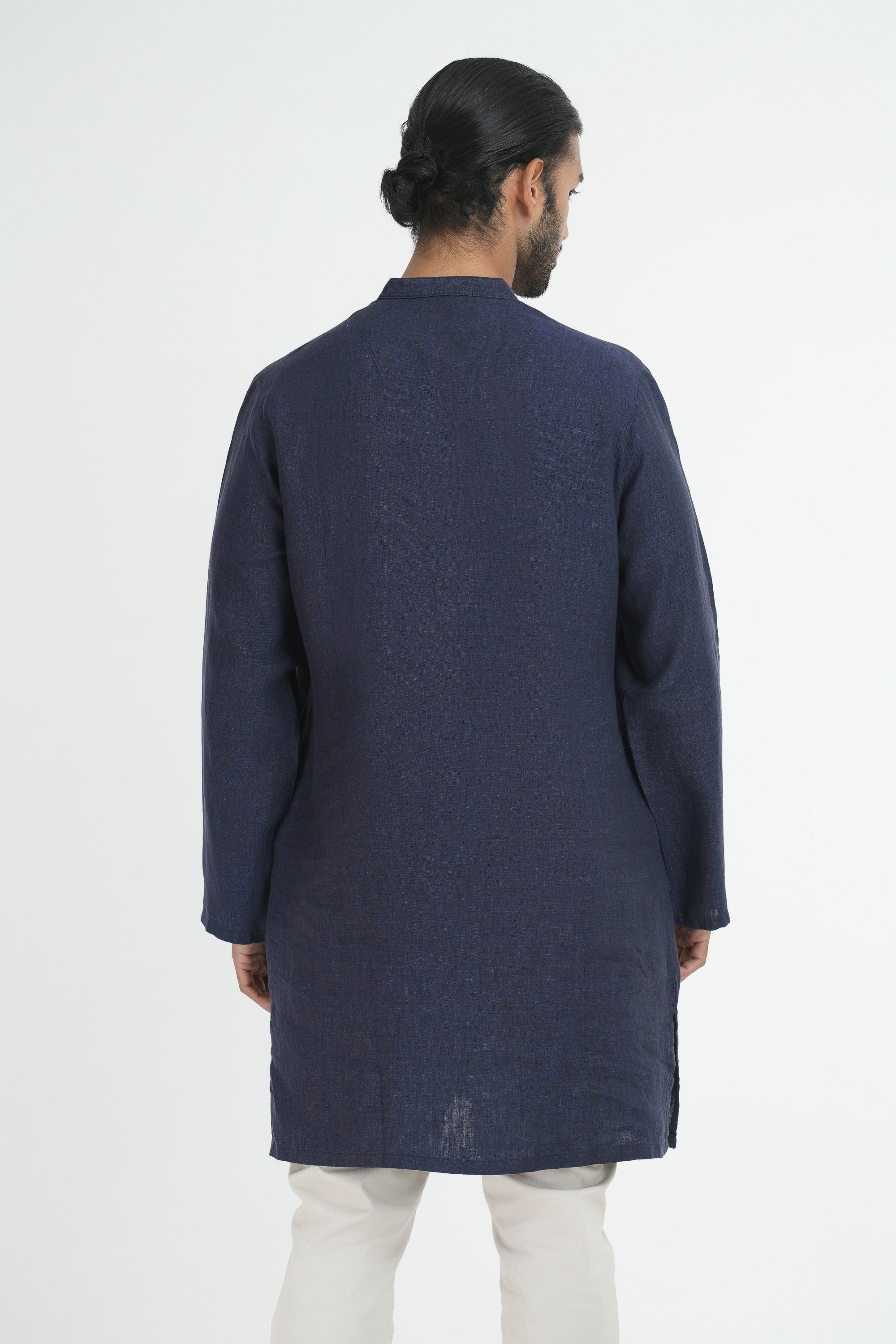 Premium Linen-Hemp Kurtha - Navy