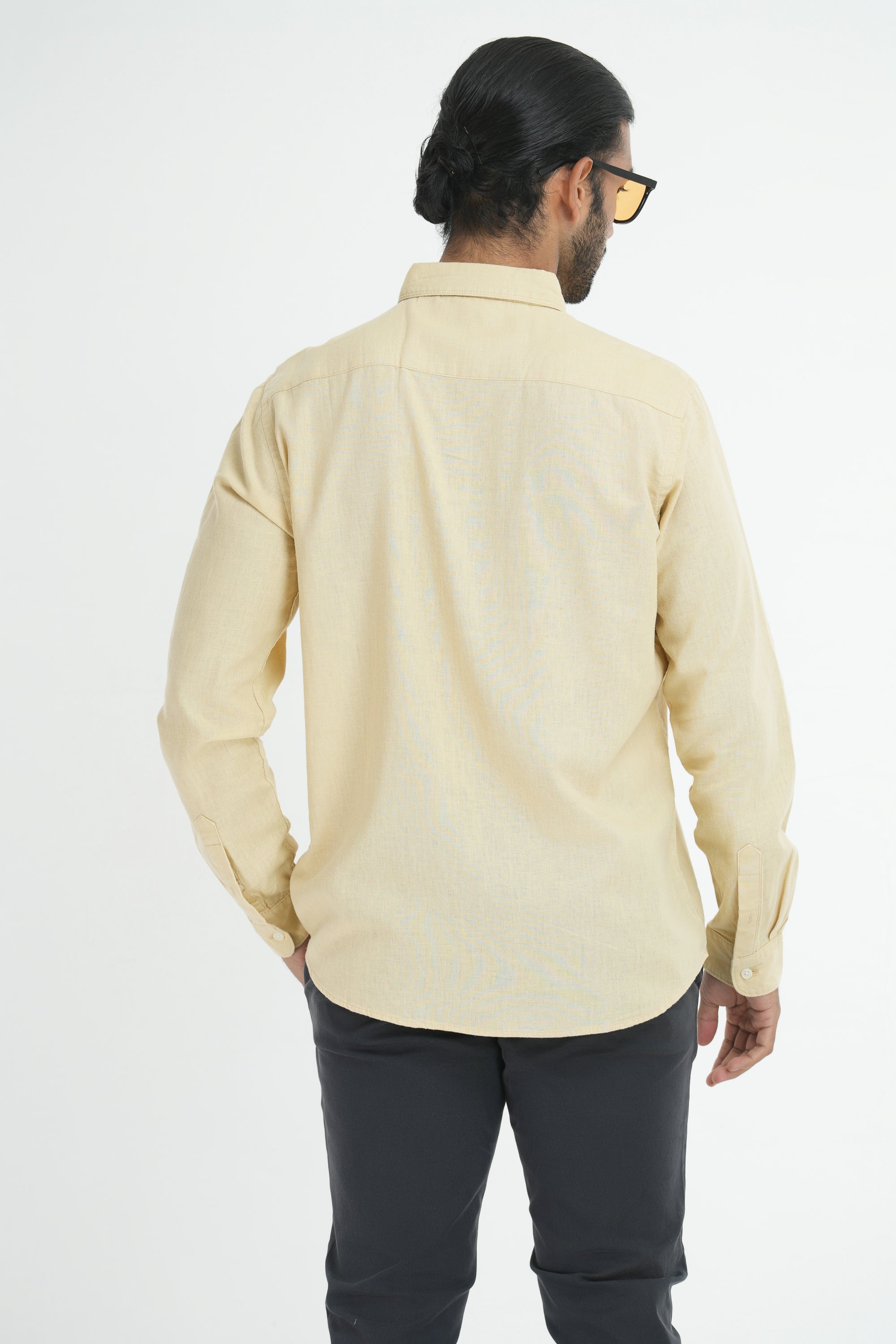 Linen Cotton Full Sleeve tailored Cut Shirt - Cream