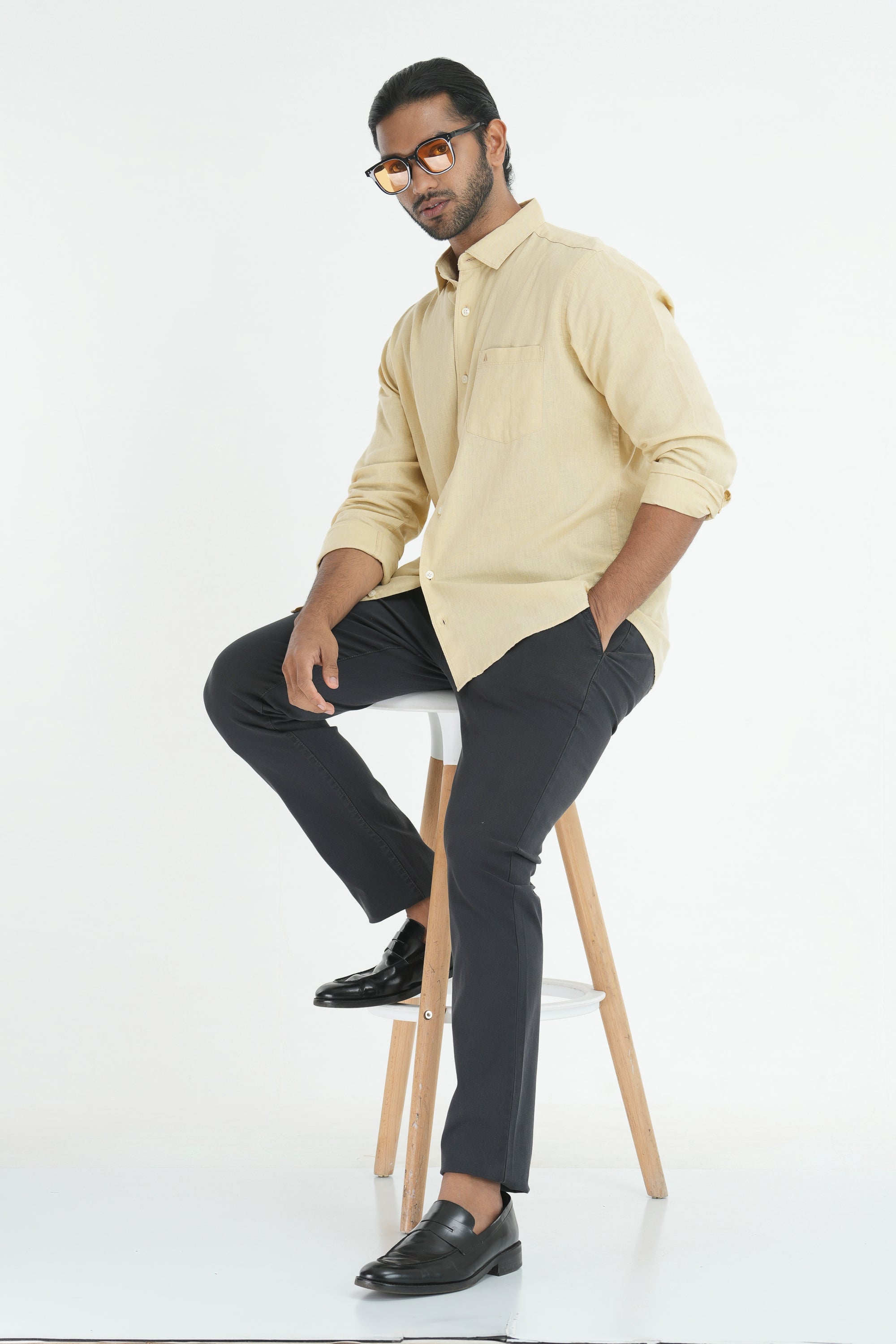 Linen Cotton Full Sleeve tailored Cut Shirt - Cream