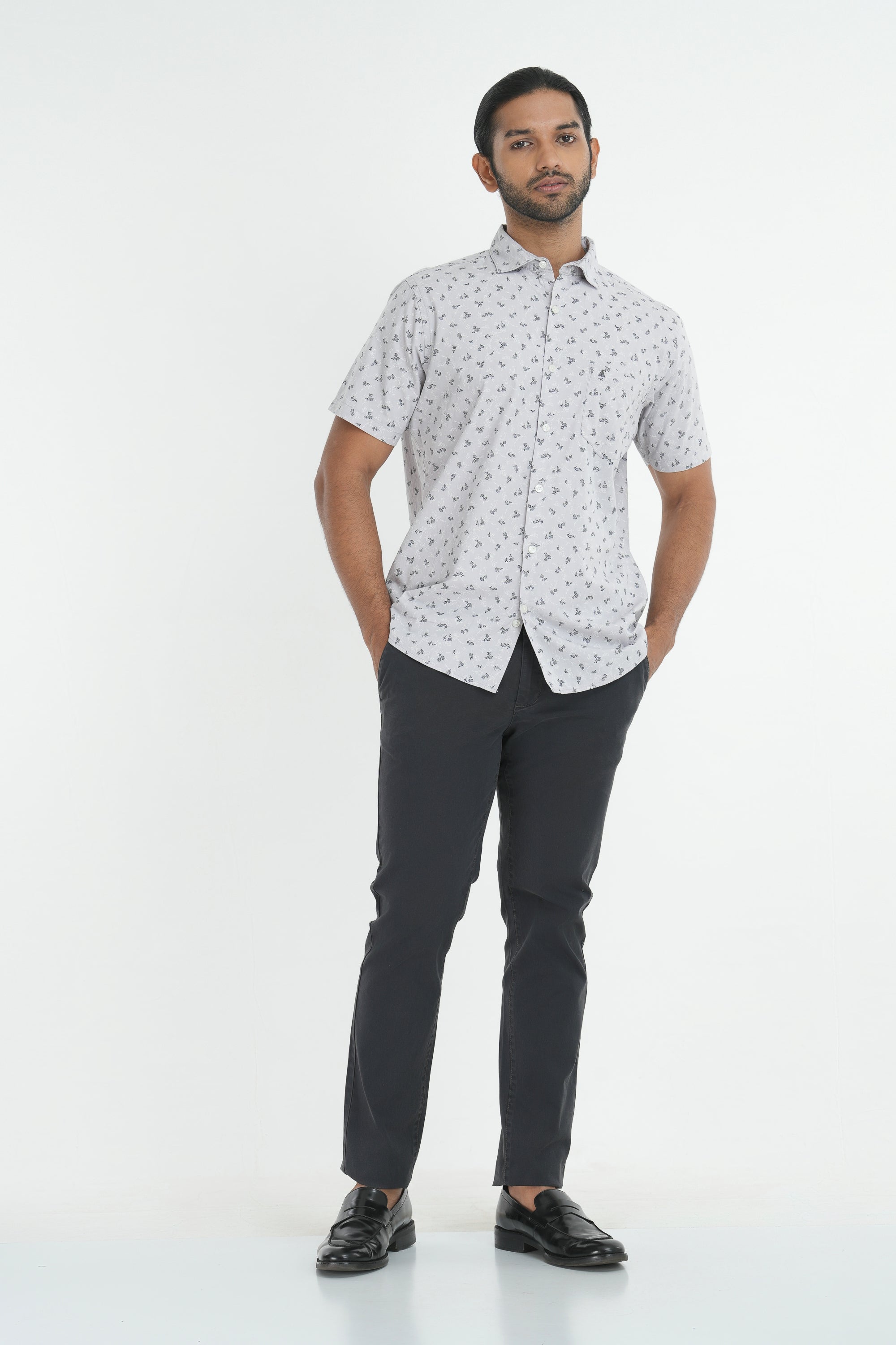 Printed Cotton Shirt - Grey
