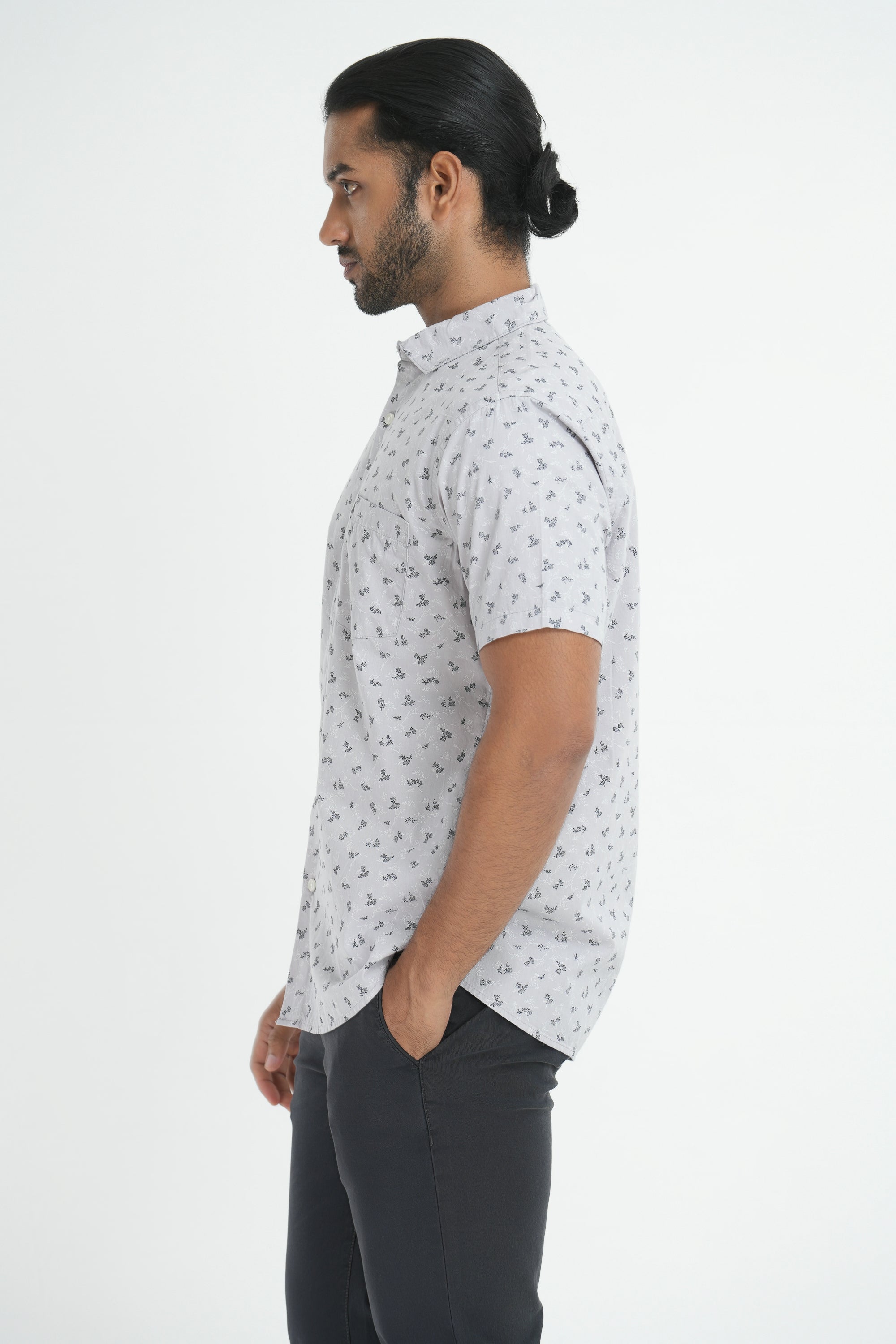 Printed Cotton Shirt - Grey