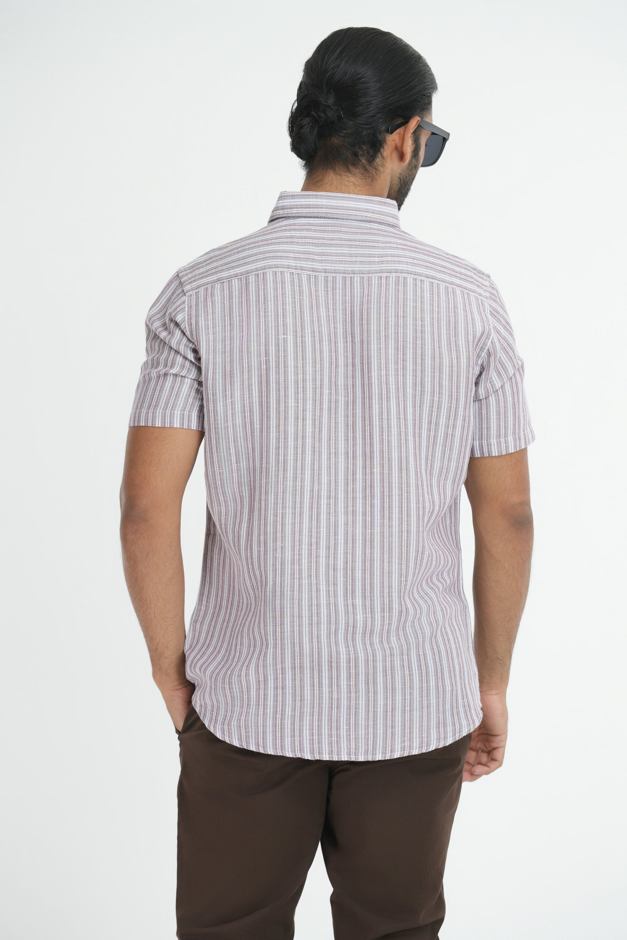 Linen Cotton Stripes Shirt - Light Brown