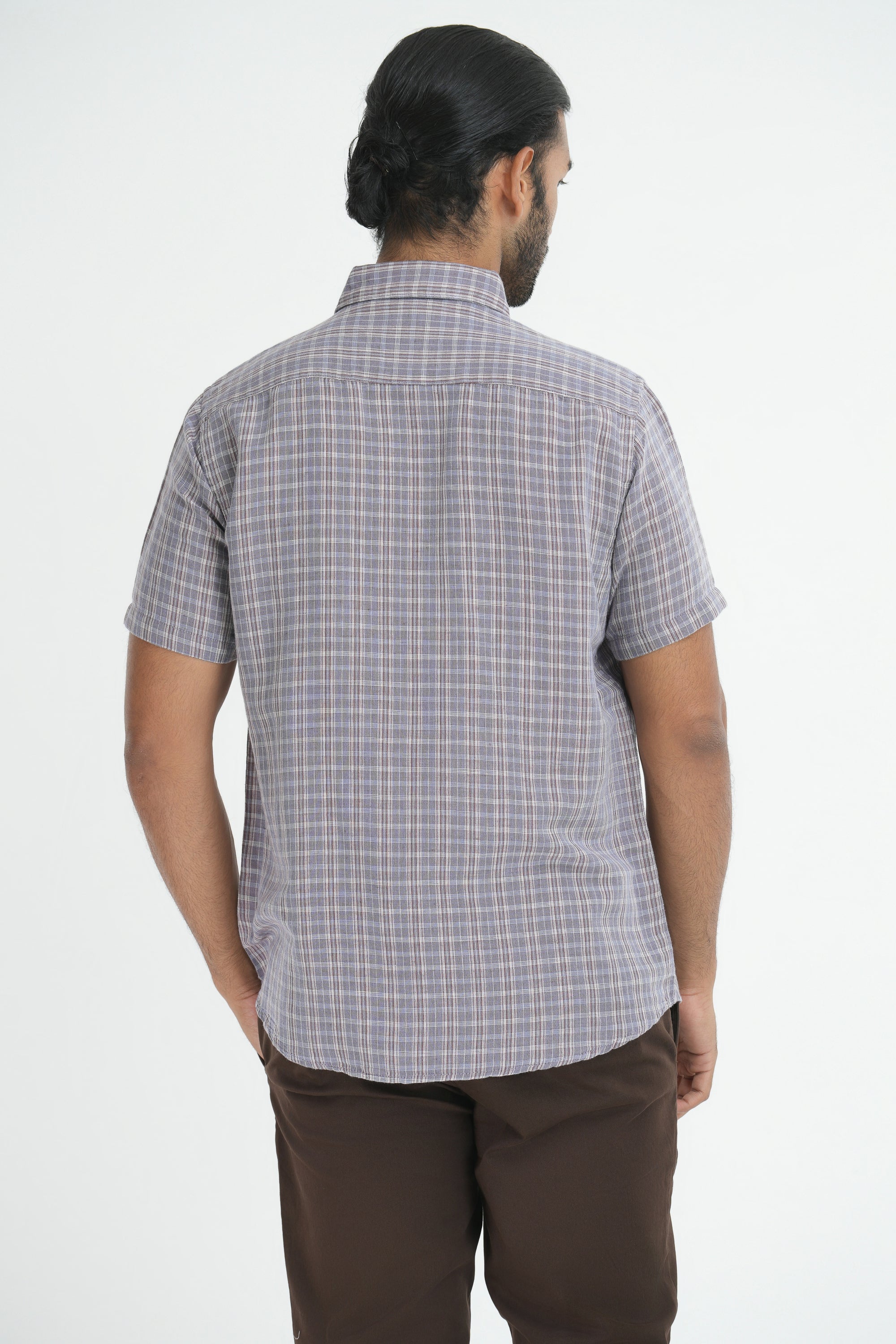 Linen Cotton Checks Shirt - Brown