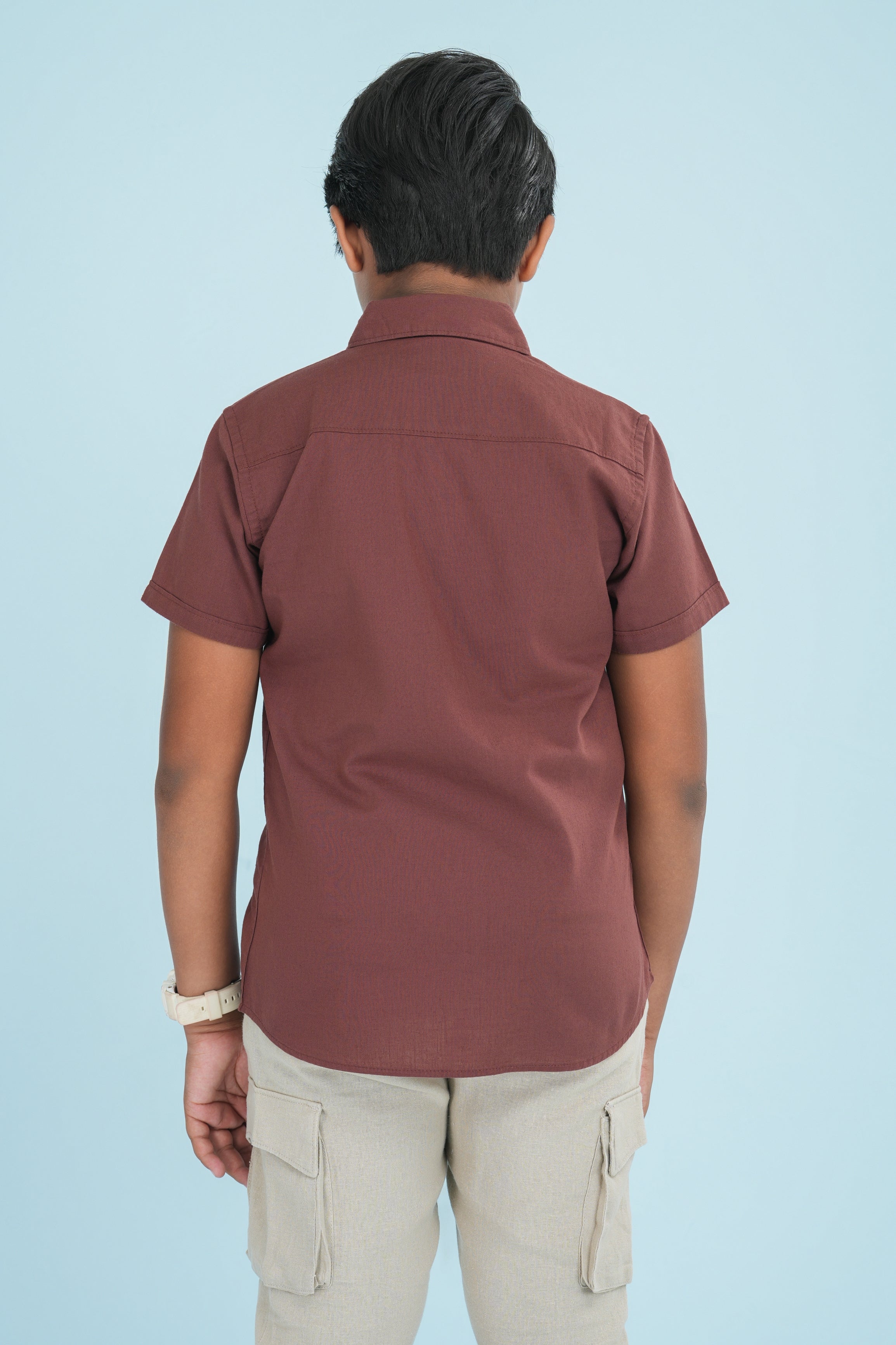Kids' Normal Collar Linen Cotton Shirt – Brown | AnationZ Junior