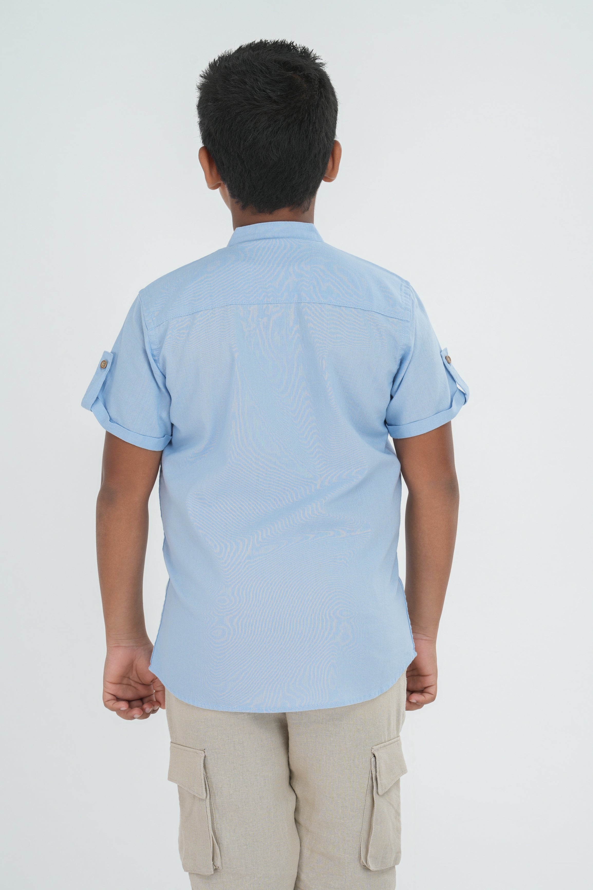 Kids' Linen Cotton Shirt with Sleeve Detail – Sky Blue | AnationZ Junior