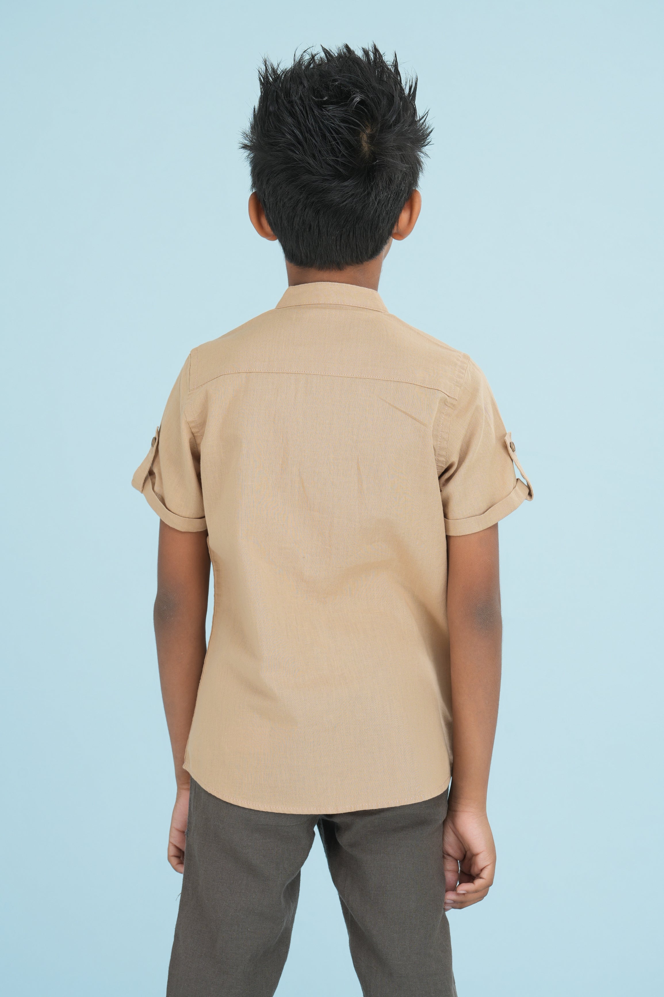 Kids' Linen Cotton Shirt with Sleeve Detail – Caramel Brown | AnationZ Junior