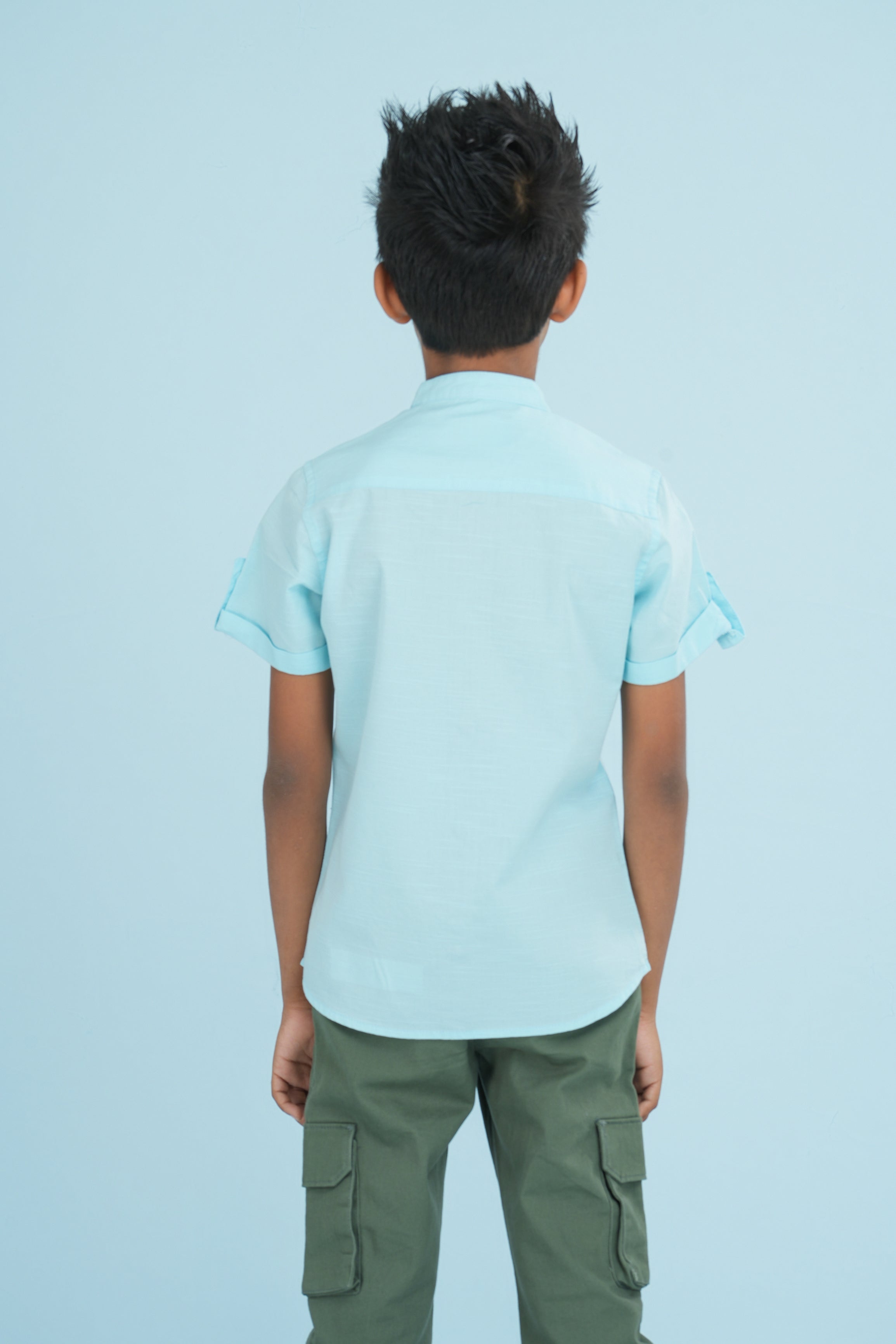 Kids' Slub Cotton Shirt with Sleeve Detail – Light Blue | AnationZ Junior