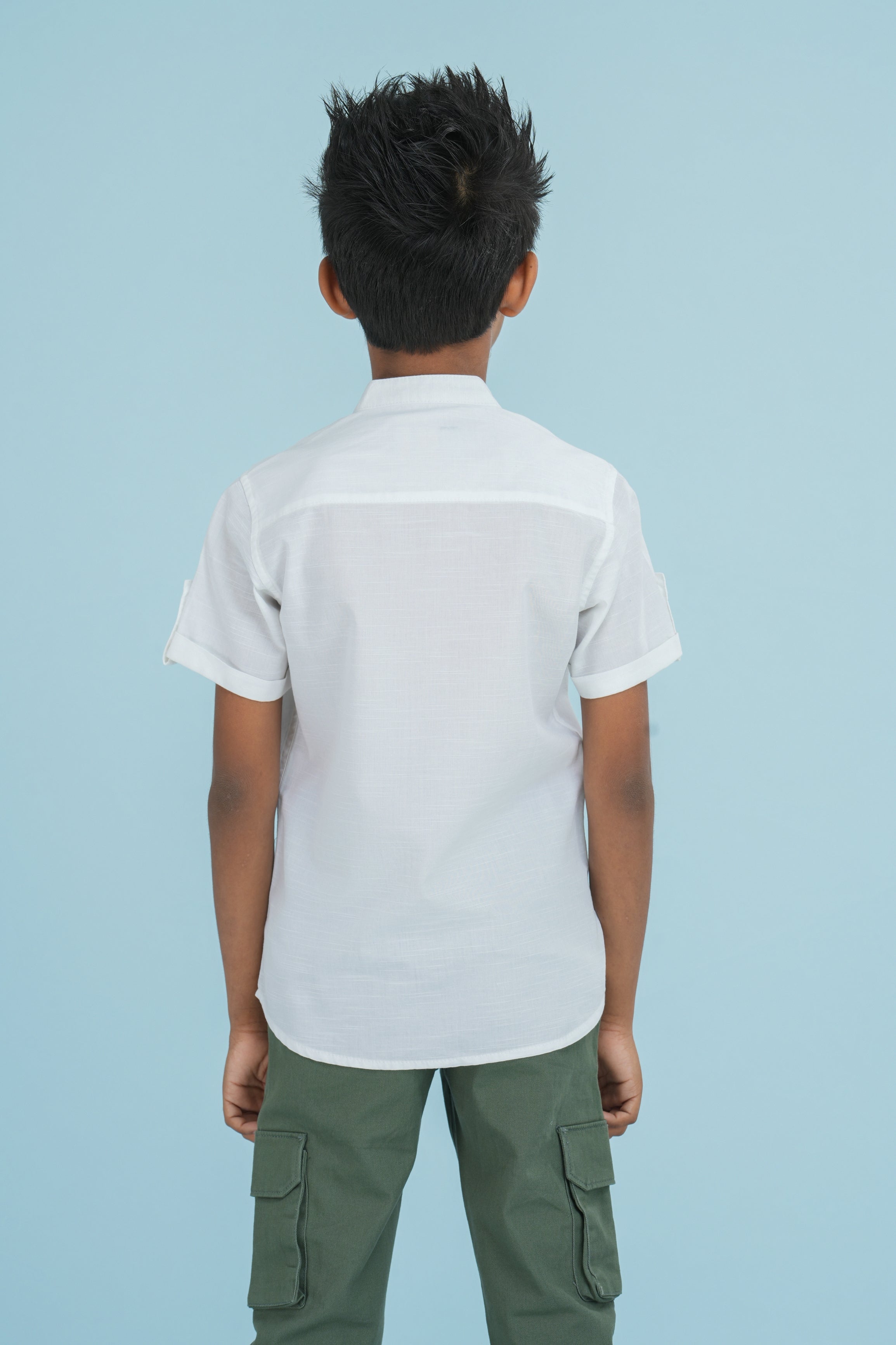 Kids' Slub Cotton Shirt with Short Sleeve – White | AnationZ Junior