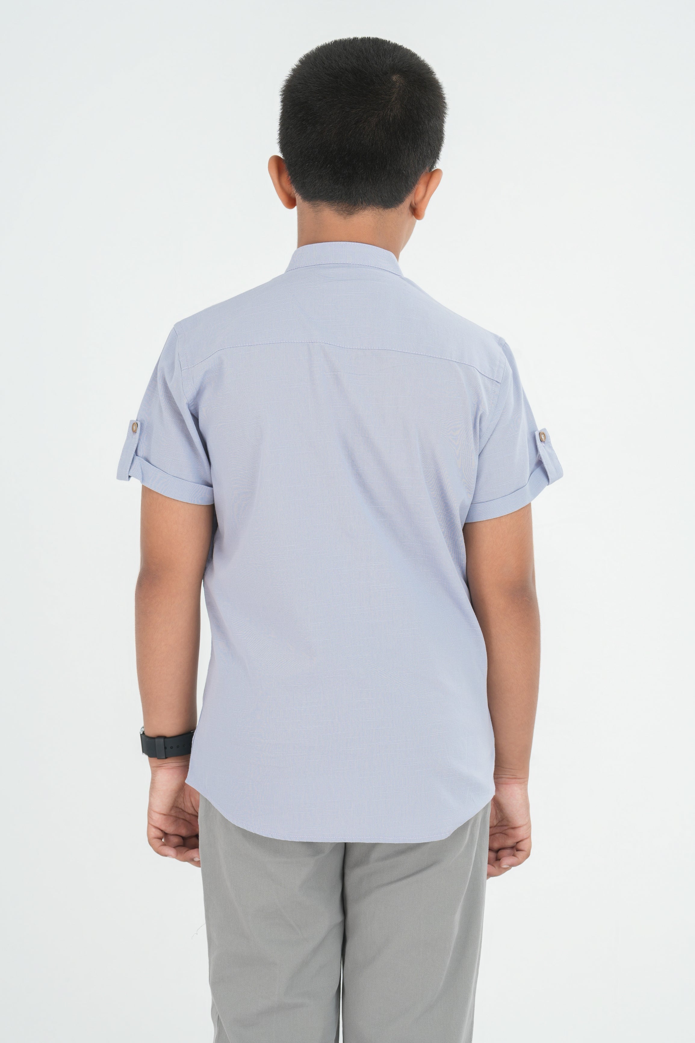 Kids' Slub Cotton Shirt with Sleeve Detail – Light Grey | AnationZ Junior