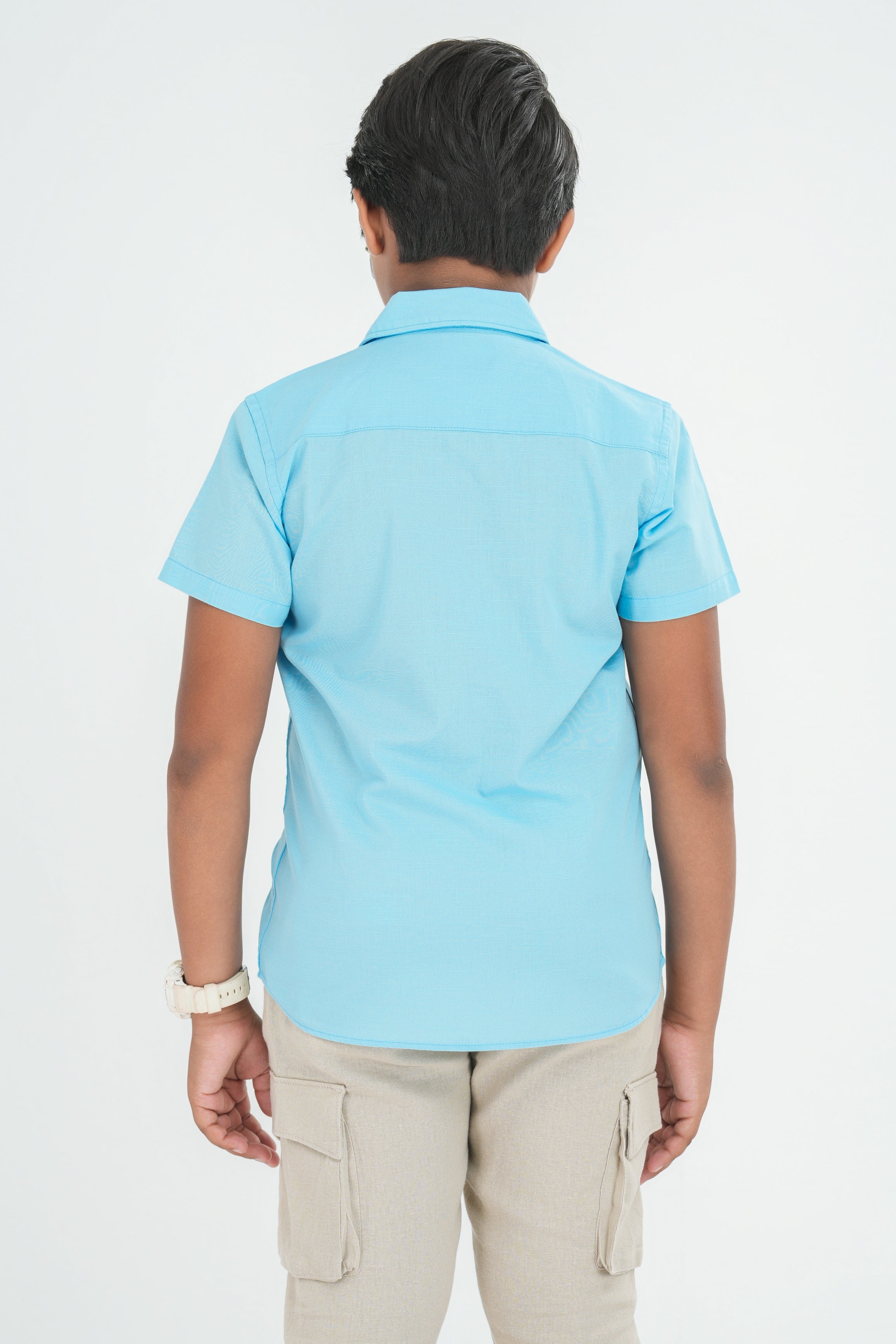 Kids' Cotton Shirt with Double Pocket Flap – Light Teal Blue | AnationZ Junior