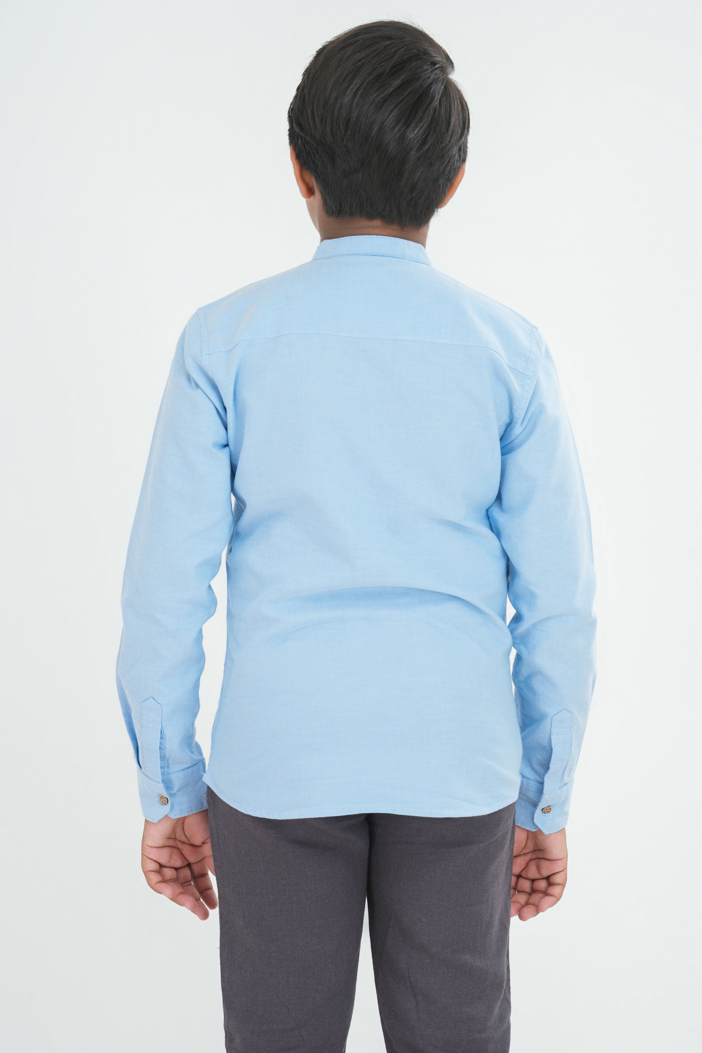 Kids' Oxford Cotton Long Sleeve Kurtha – Light Blue | AnationZ Junior