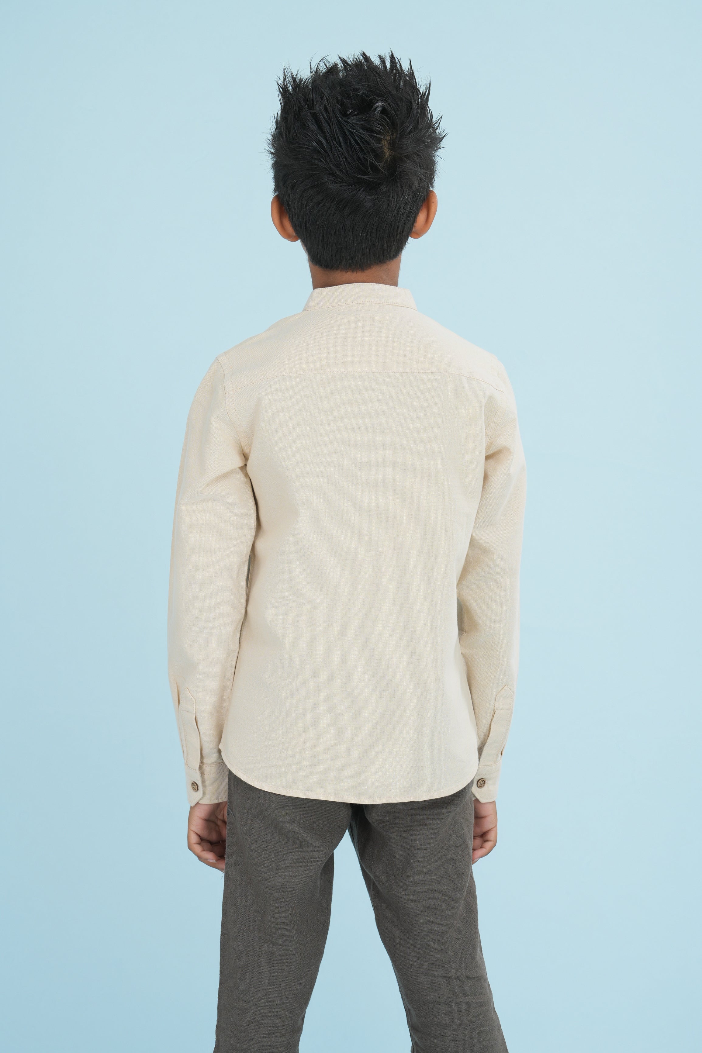Kids' Oxford Cotton Long Sleeve Kurtha – Beige | AnationZ Junior
