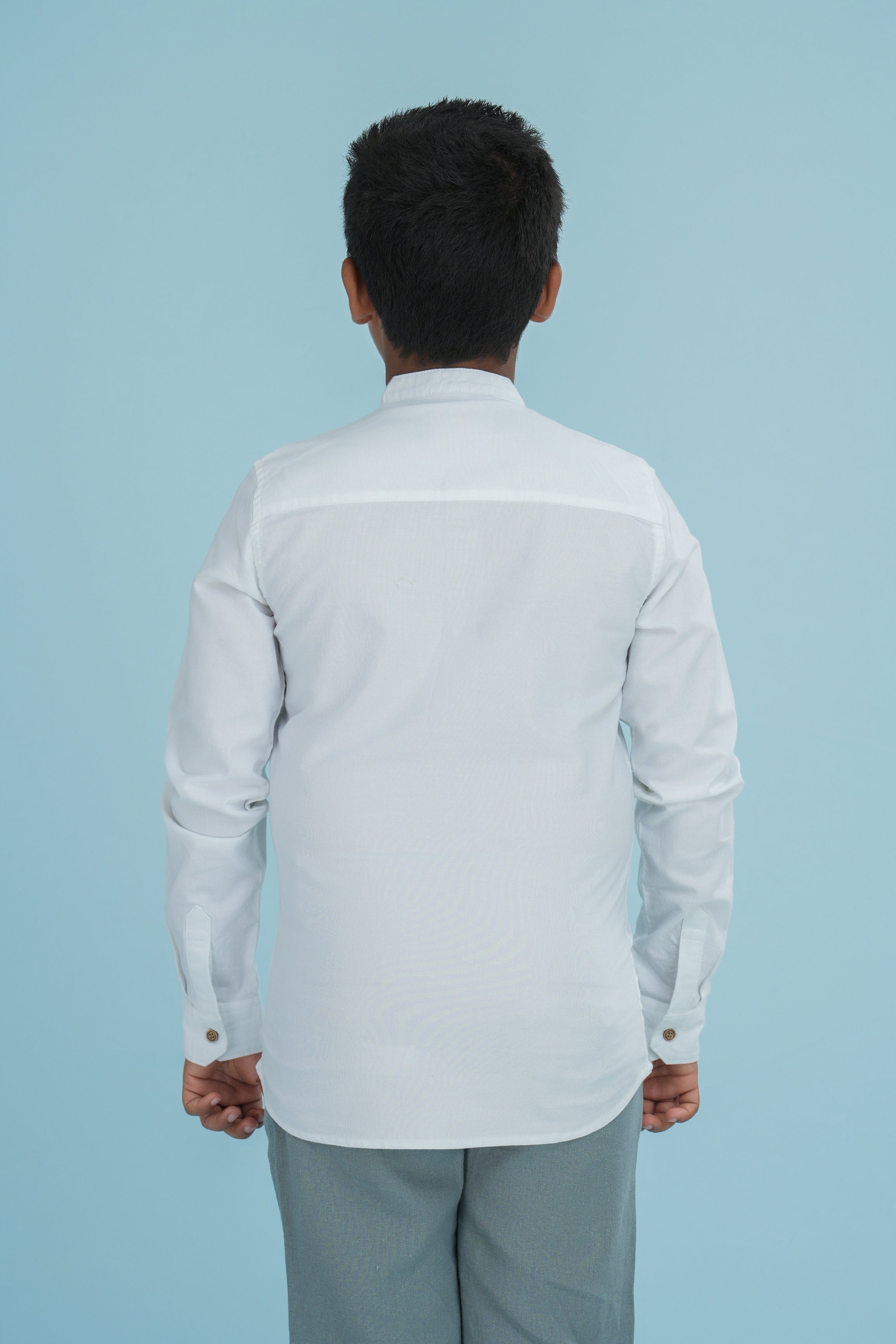 Kids' Oxford Cotton Long Sleeve Kurtha – White | AnationZ Junior