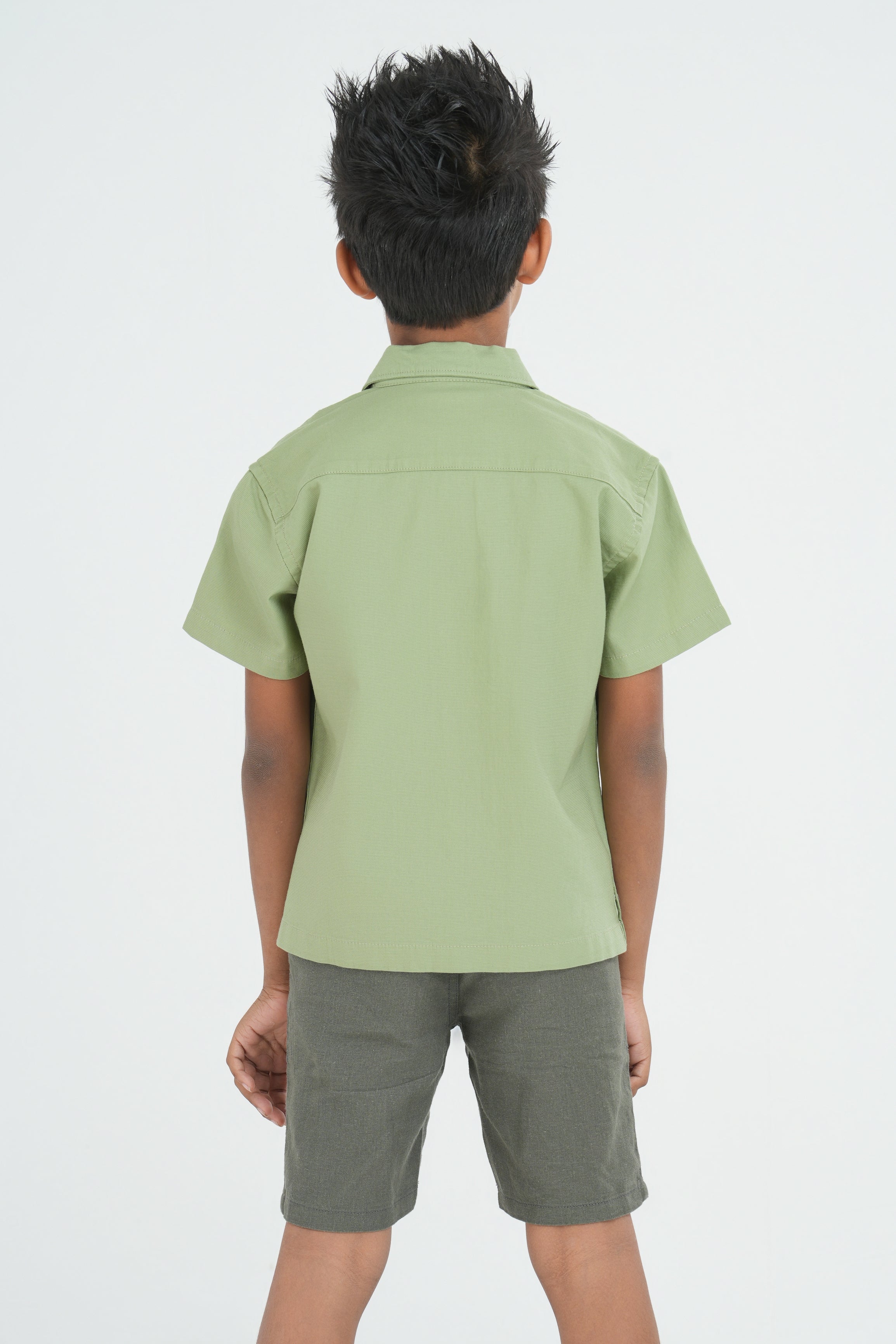 Kids' Cuban Collar Cotton Shirt – Light Green | AnationZ Junior