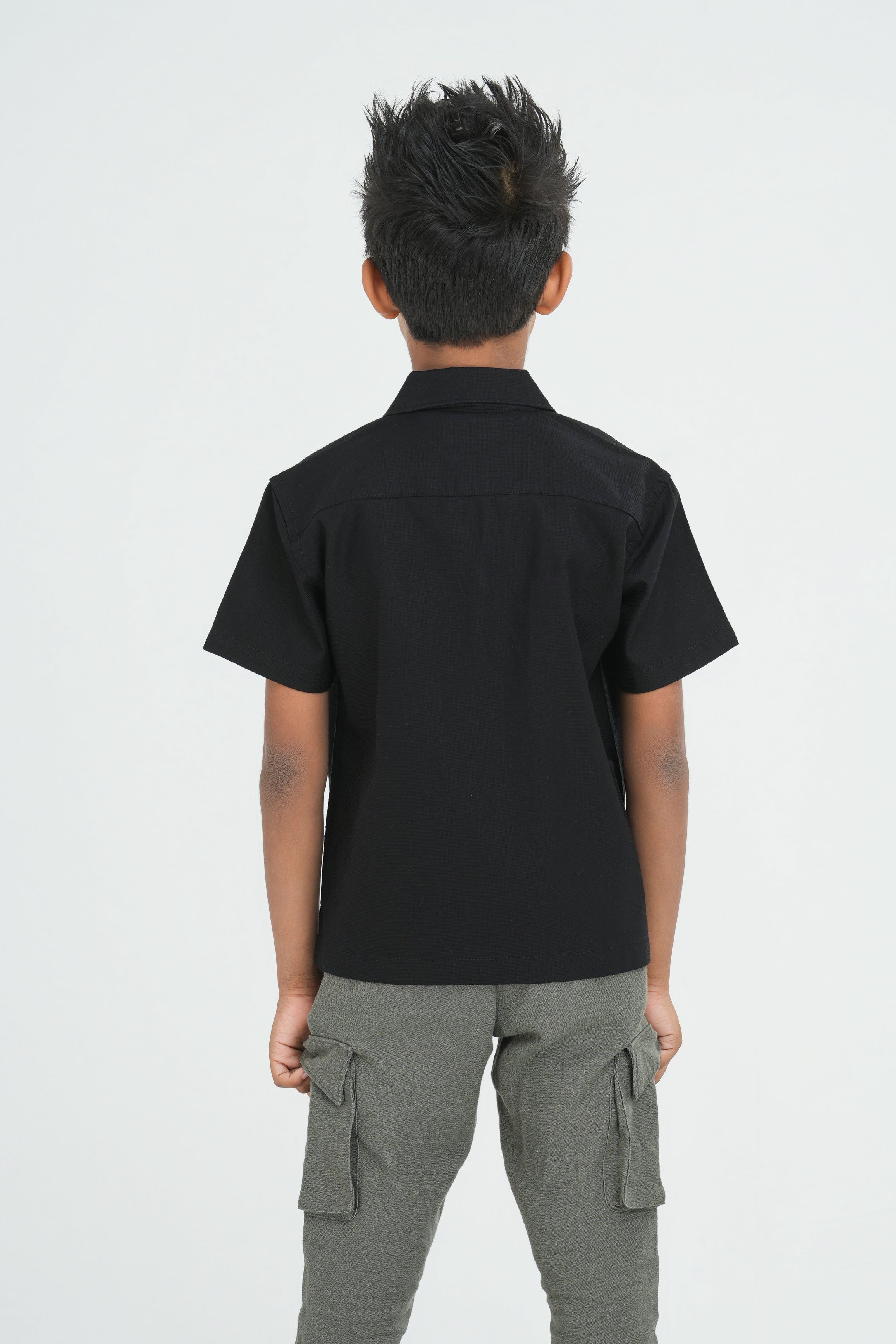 Kids' Cuban Collar Cotton Shirt – Black | AnationZ Junior