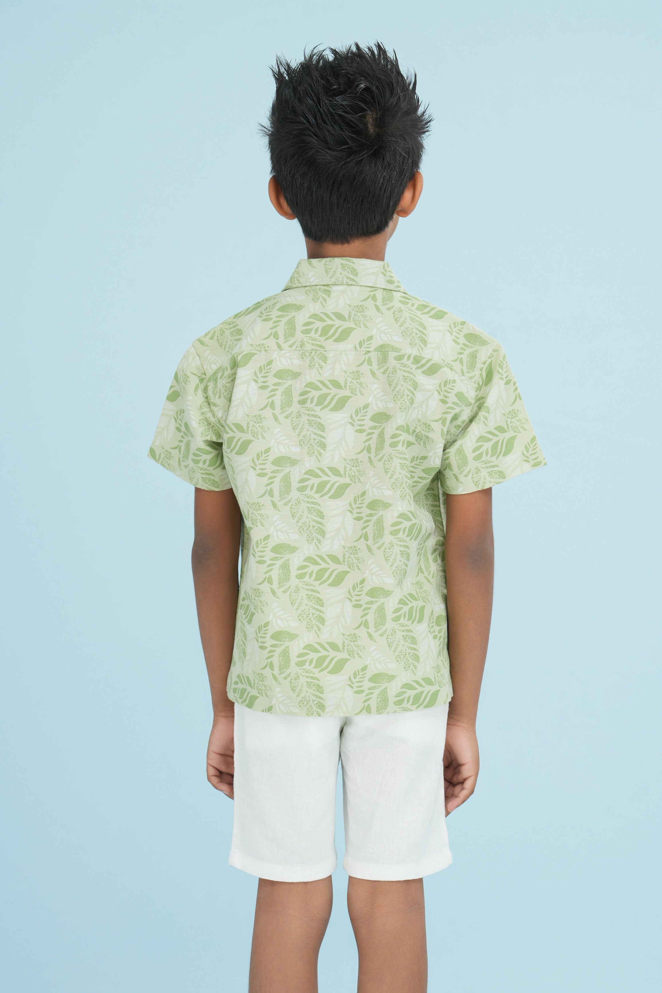 Kids' Printed Cuban Collar Cotton Shirt – Light Green | AnationZ Junior