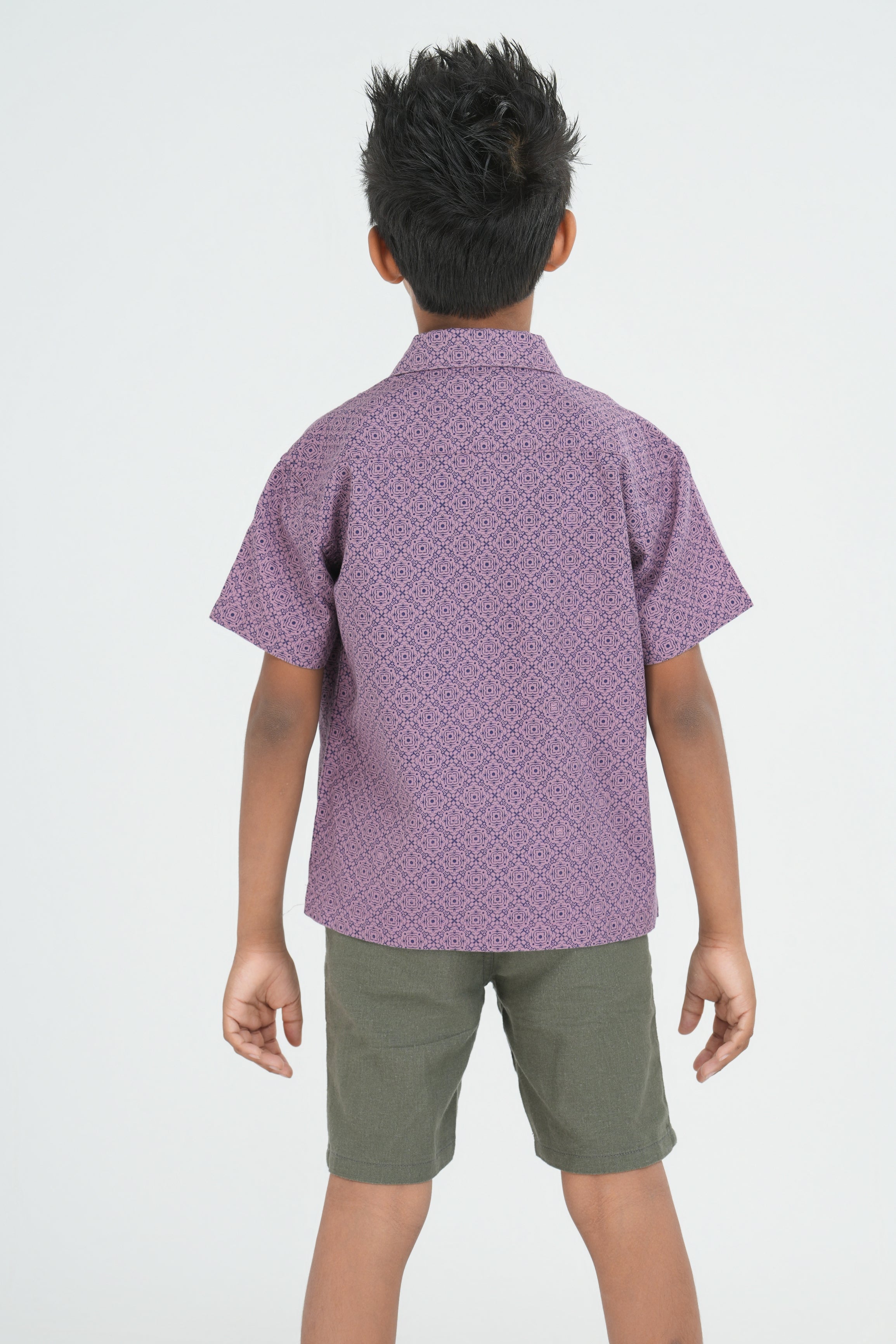 Kids’ Printed Shirt – Maroon Floral Grid | AnationZ Junior