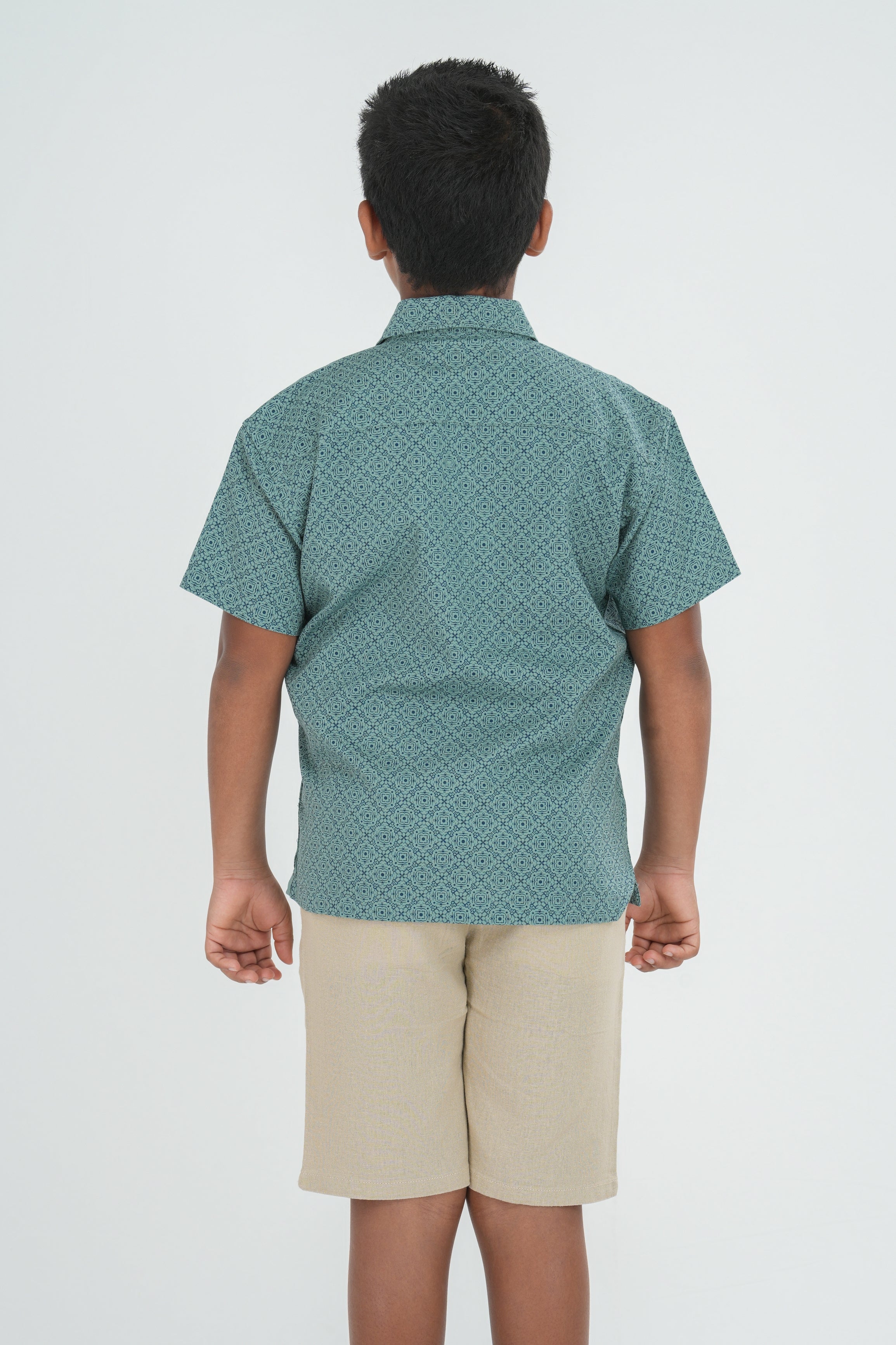 Kids’ Printed Shirt – Olive Floral Grid | AnationZ Junior